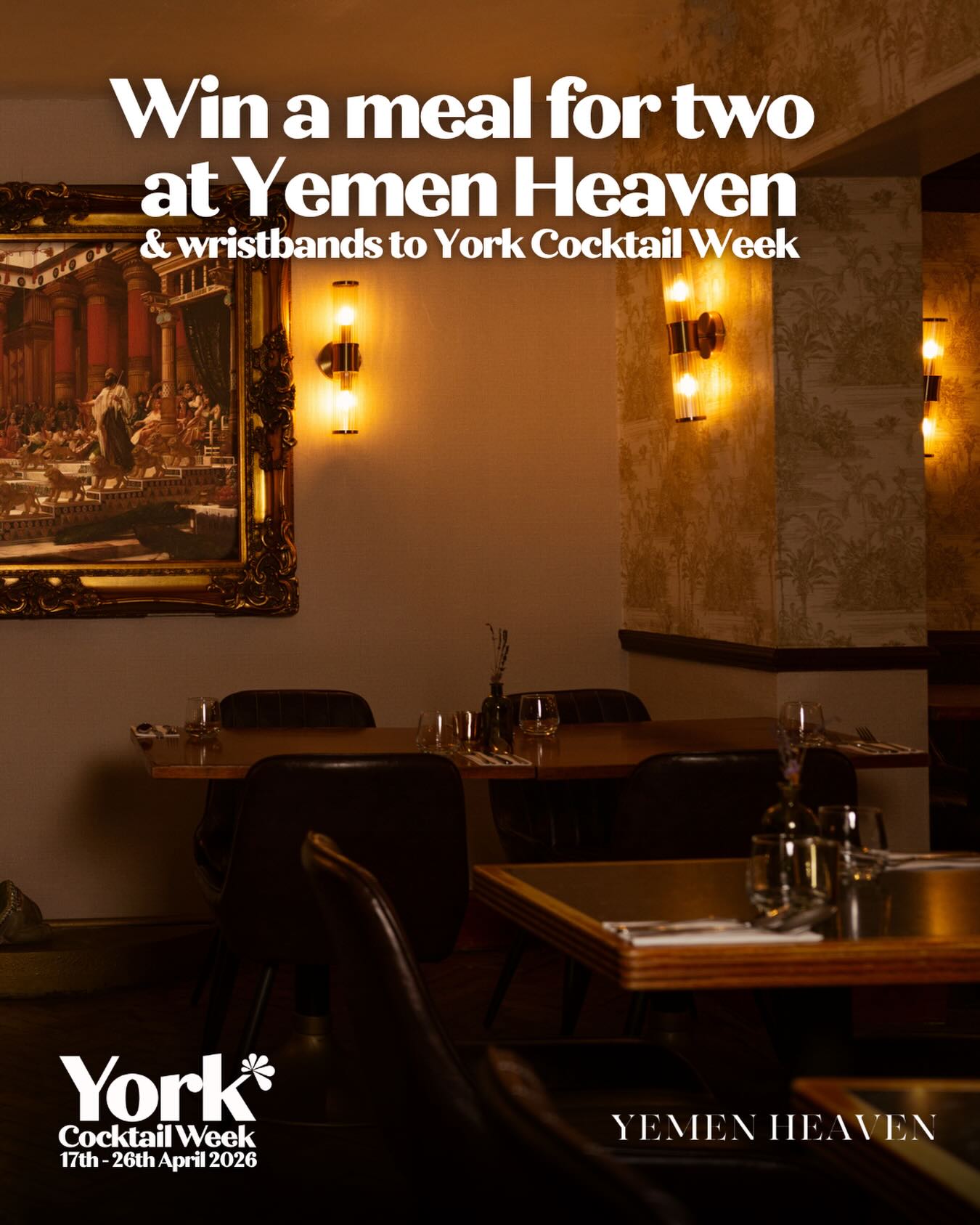 York Cocktail Week Facebook ad: Win a delicious meal for two at Yemen…