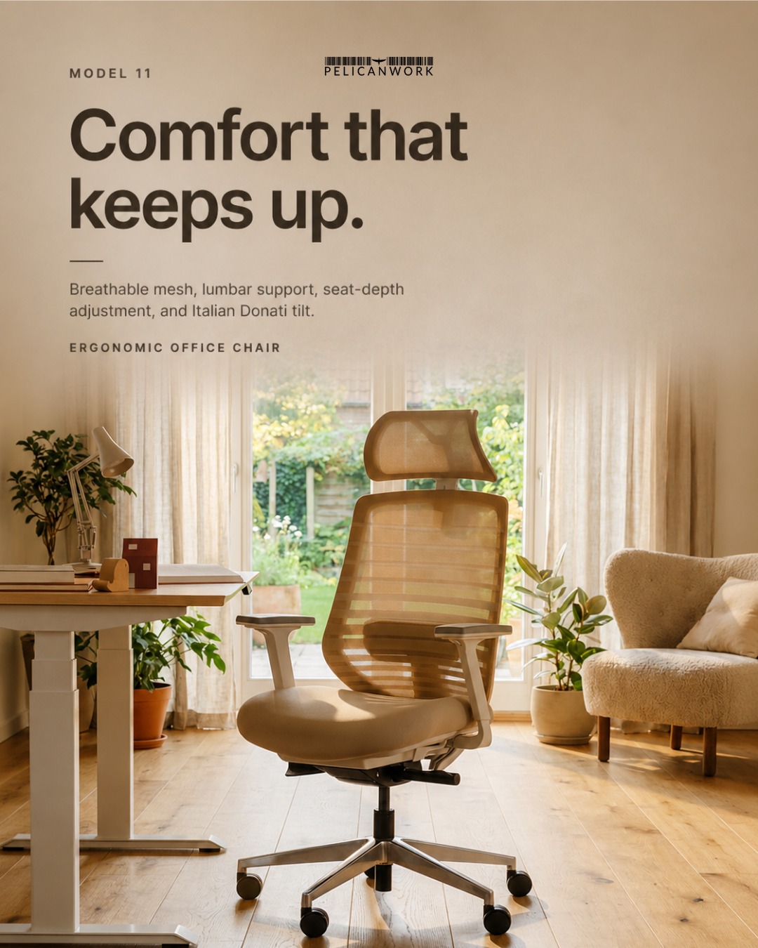 Pelicanwork Facebook ad: Model 11 Ergonomic Office Chair | Grey | Metal Base