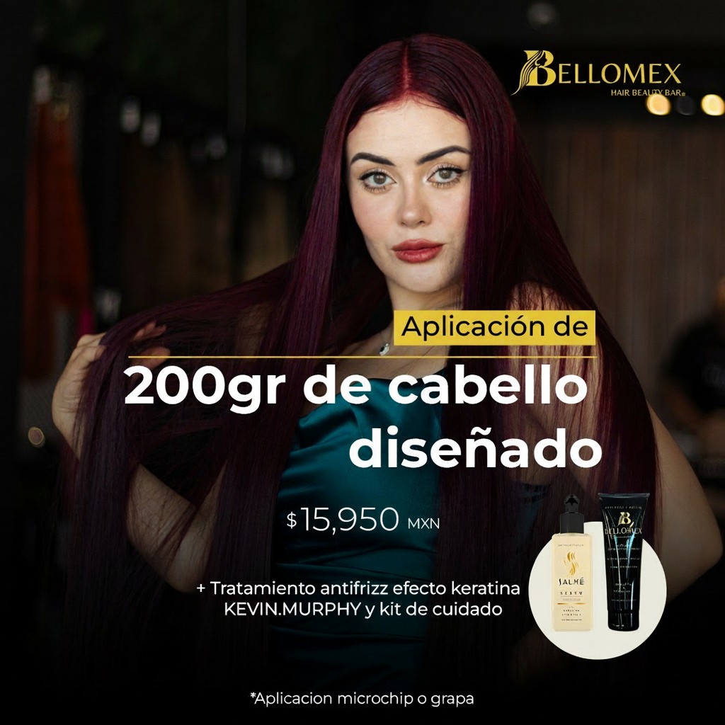 Bellomexextensions Facebook ad: Visítanos y transforma tu look hoy mismo
