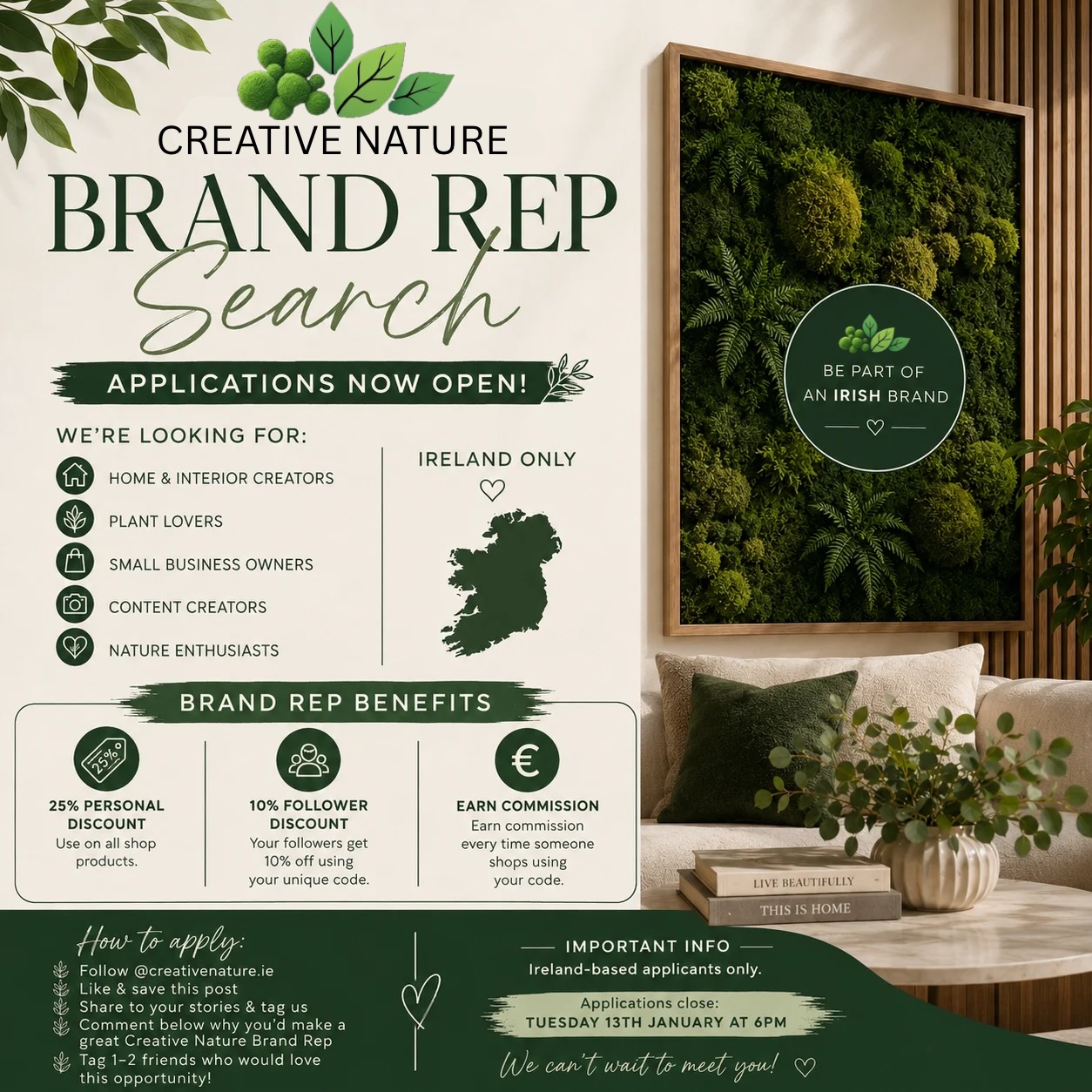Creative Nature Facebook ad: WE’RE LOOKING FOR CREATIVE NATURE BRAND REPS!