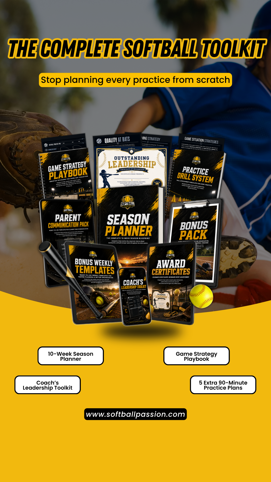 Softballpassion Facebook ad: Plan Less. Coach More. Your Softball Season, Simplified.