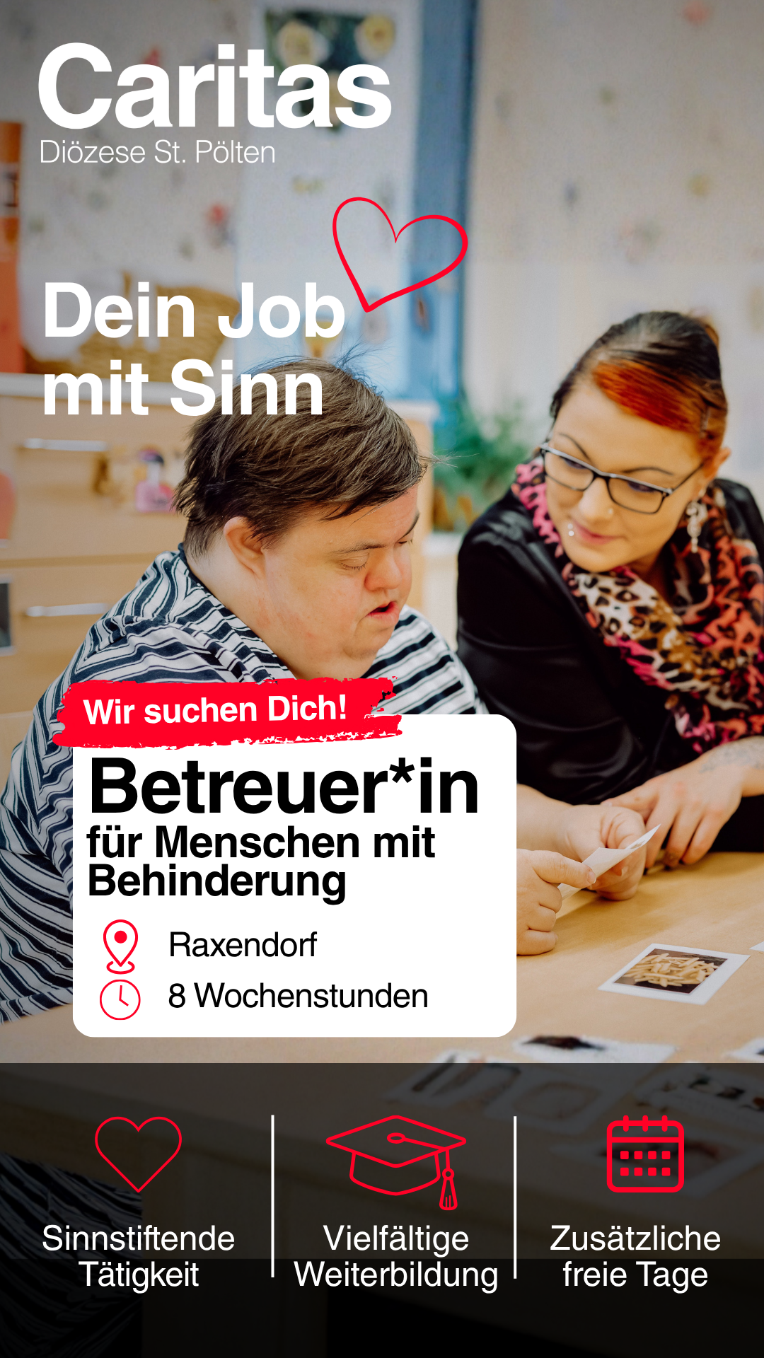 Caritas Mittendrin (St. Pölten & NÖ-West) Facebook ad: Bewerbung als Behindertenbetreuer*in für den Treffpunkt…