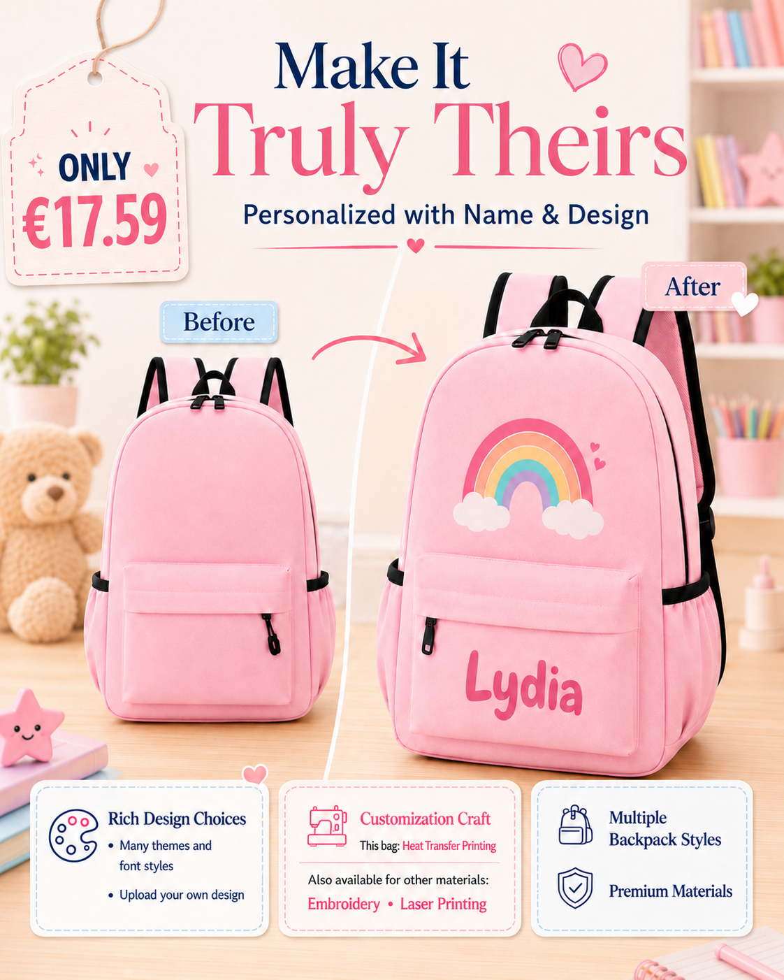 VellGift Facebook ad: Custom Kids’ Backpacks | Embroidery & Printing