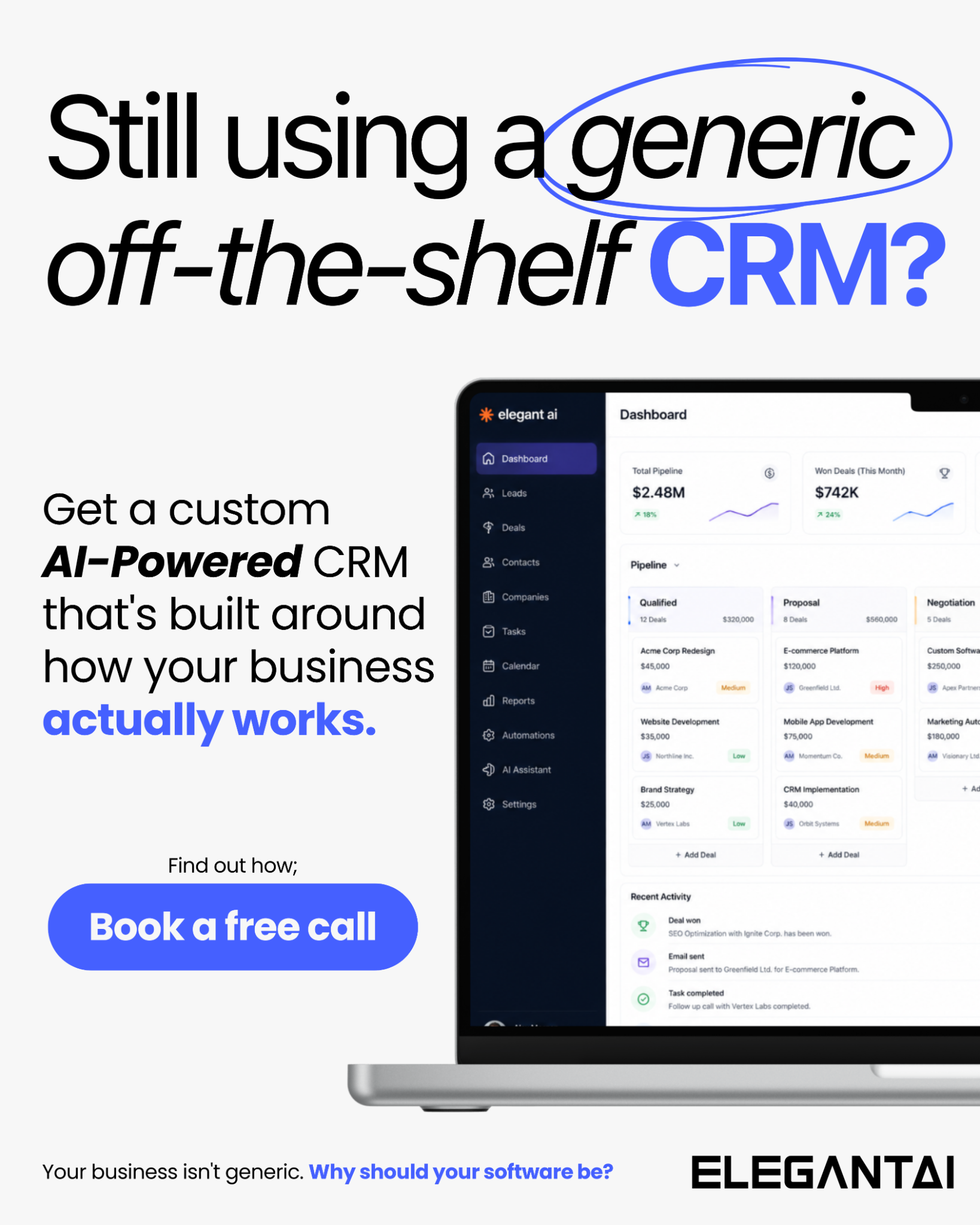 Elegant Media Facebook ad: Replace Multiple Tools with One CRM