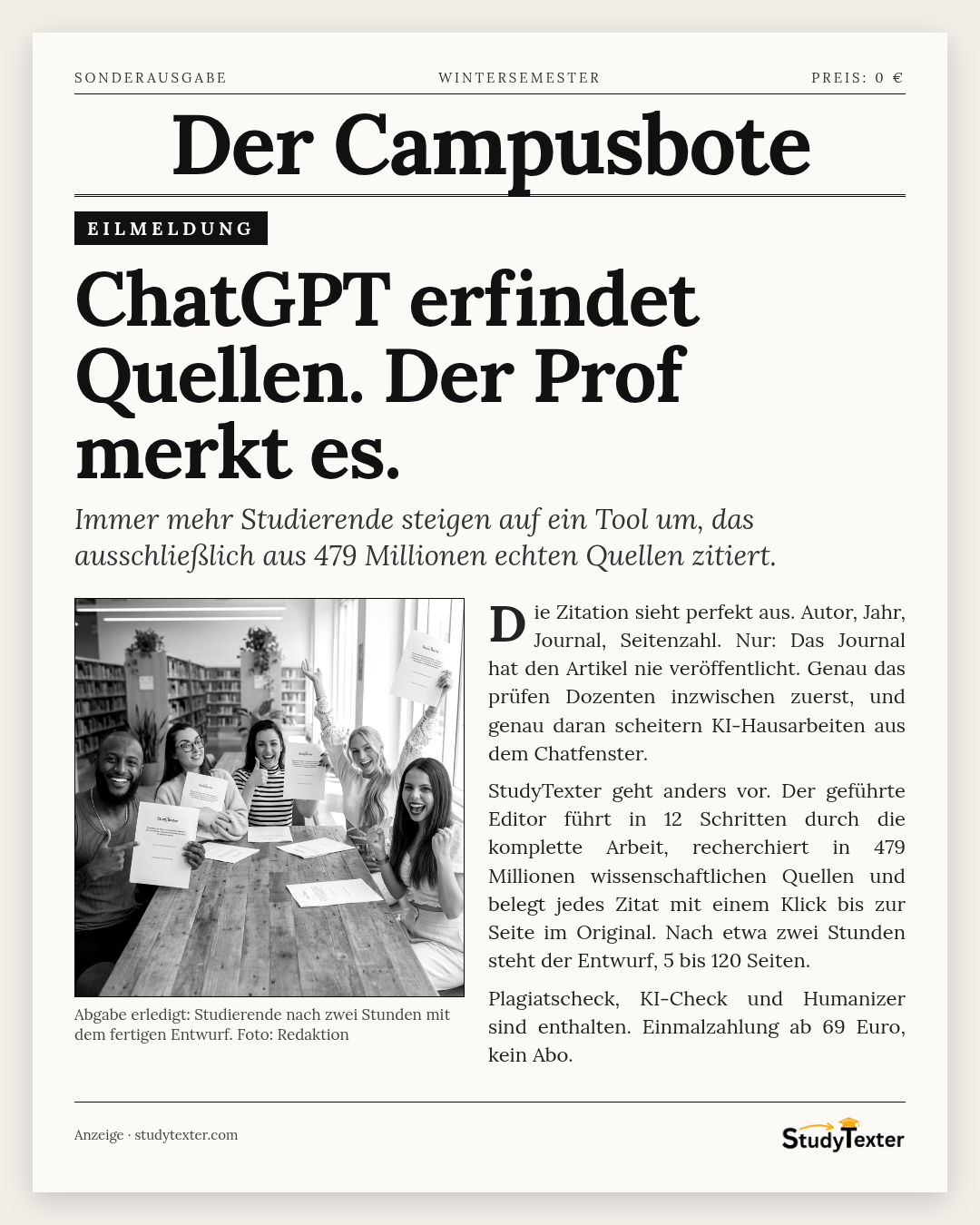StudyTexter.de Facebook ad