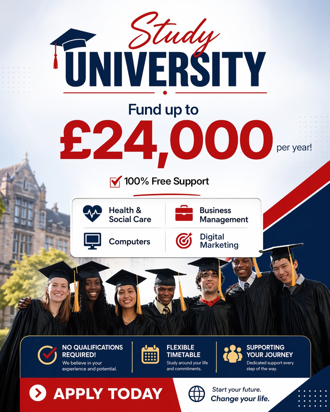 UK Degree NOW Facebook ad: Free UK Education for EU Nationals