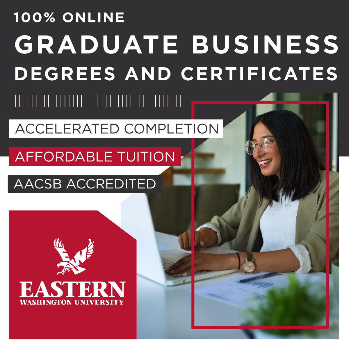 Eastern Washington University Facebook ad: Online Business Master's & Certificates
