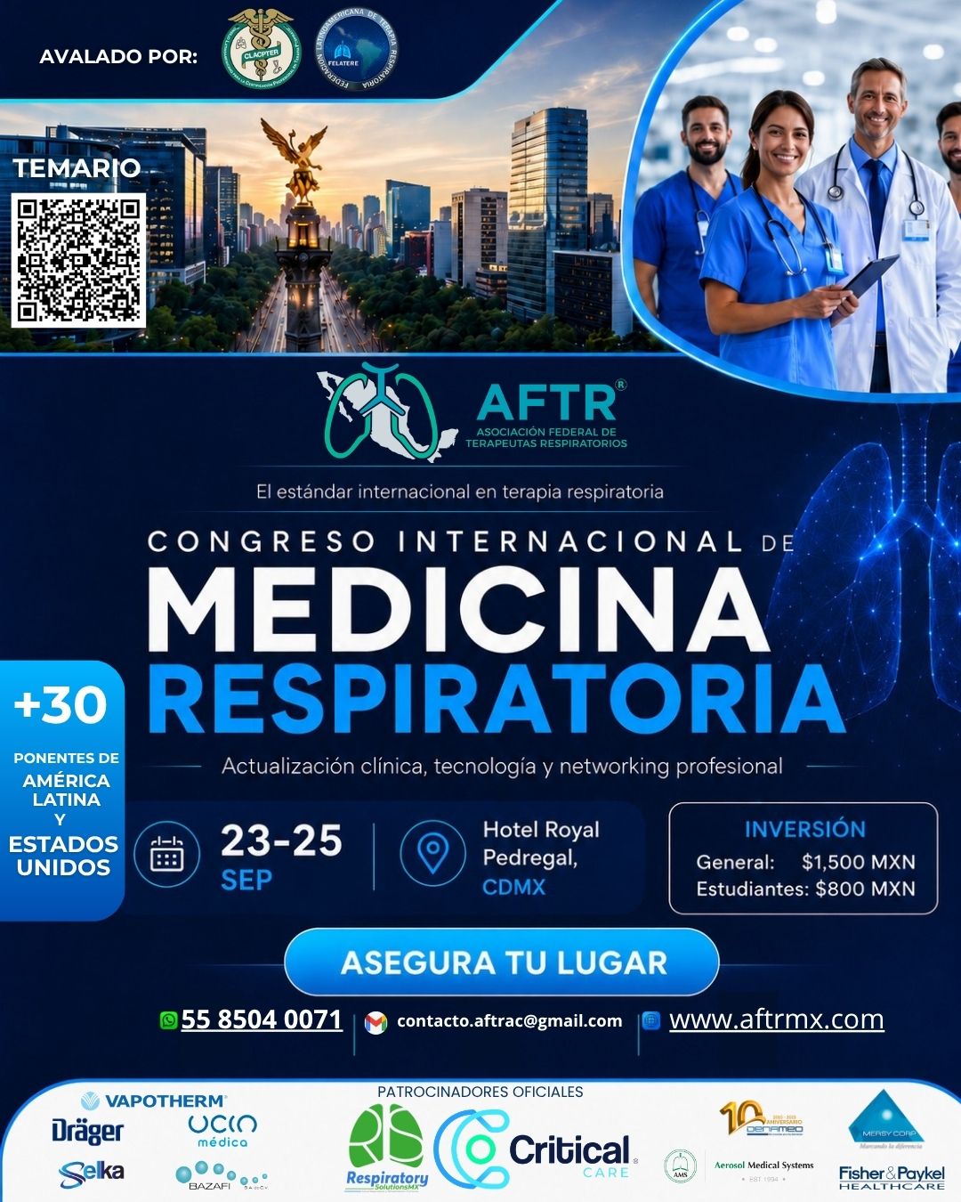 Asociación Federal de Terapeutas Respiratorios A.C. Facebook ad: 𝟑𝟎 𝐩𝐨𝐧𝐞𝐧𝐭𝐞𝐬. 𝟕 𝐩𝐚í𝐬𝐞𝐬.
