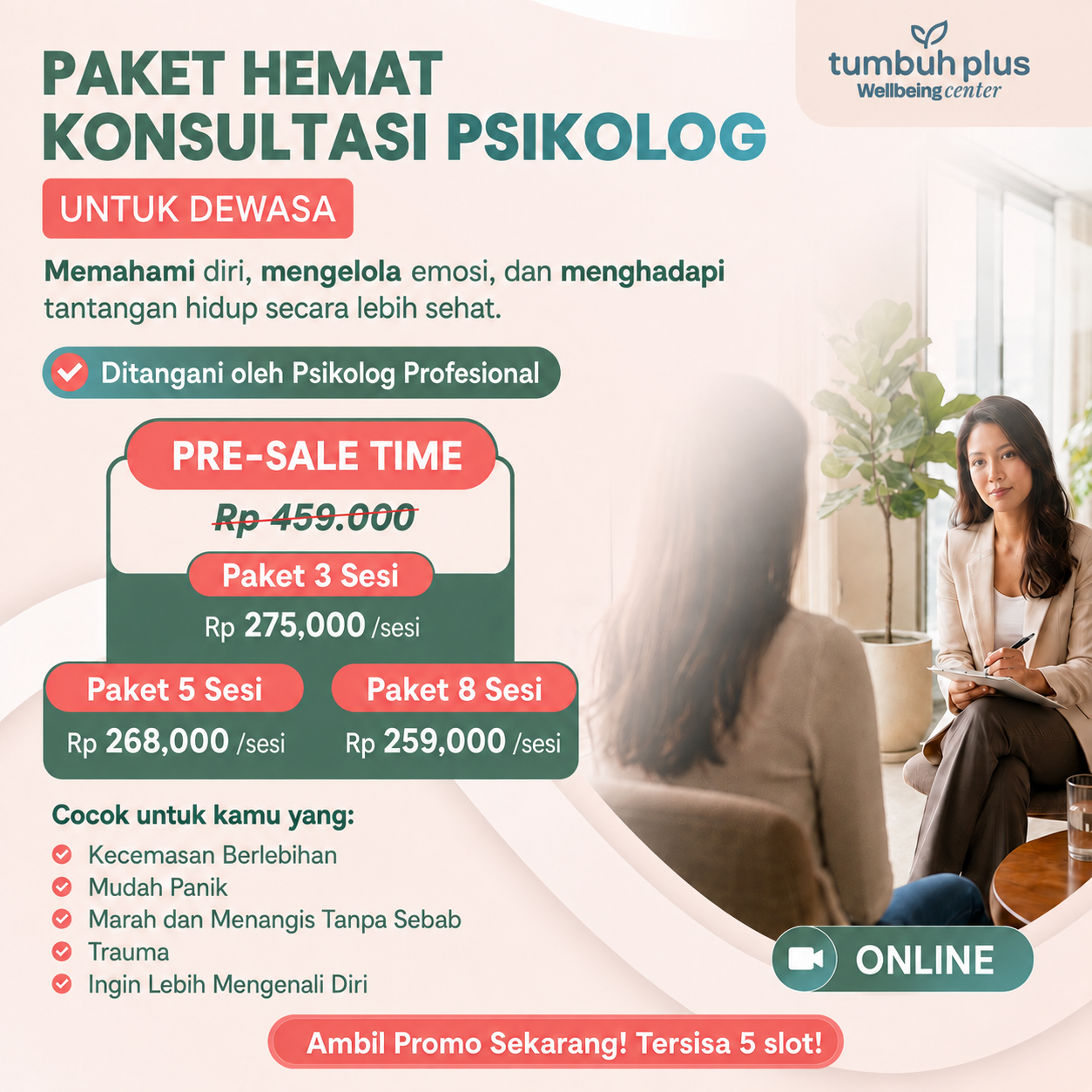 Tumbuh Plus Wellbeing Center Facebook ad: Chat with us