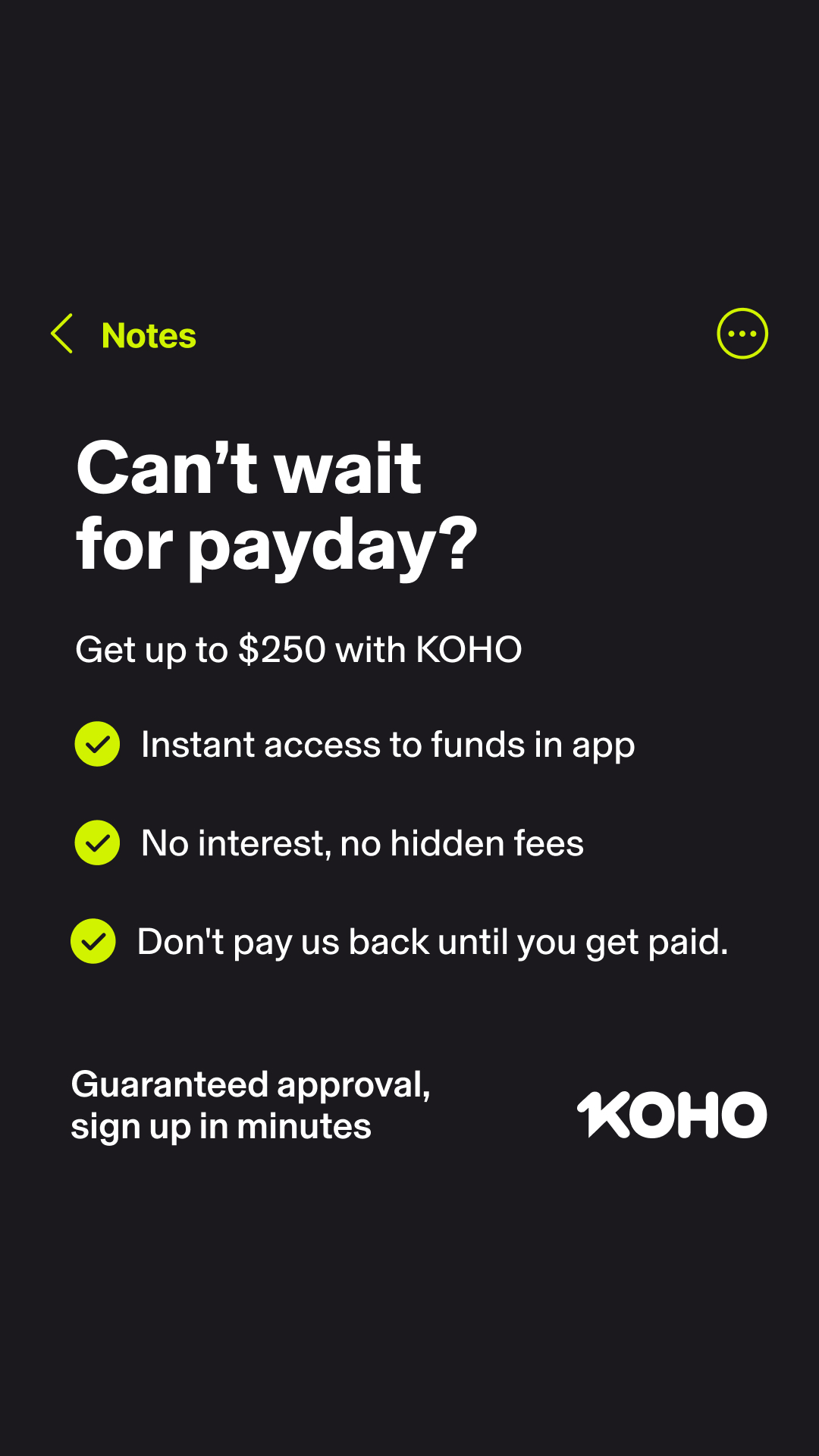 KOHO Facebook ad