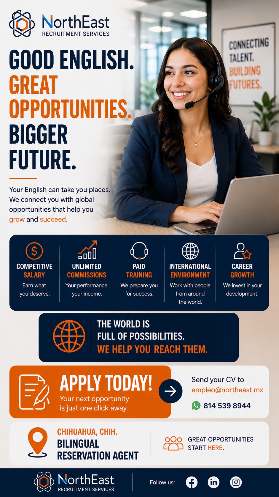 NorthEast Recruitment Sevices Facebook ad: Turn Your English Into Bigger Paychecks.