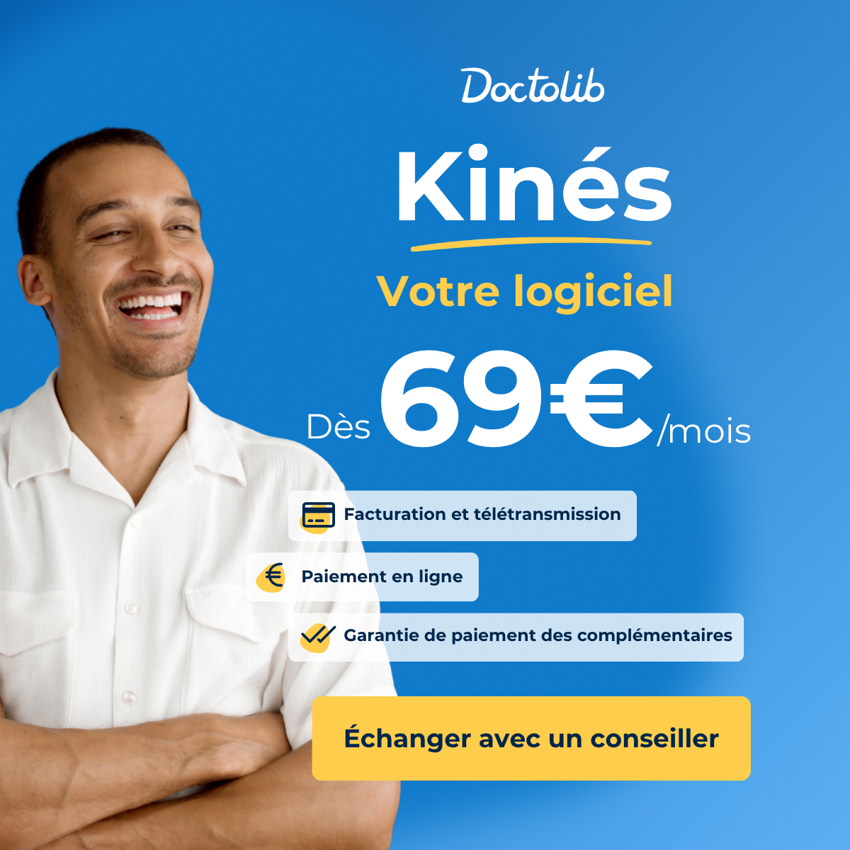 Doctolib Pro Facebook ad: Doctolib pour votre cabinet, dès 69€/mois