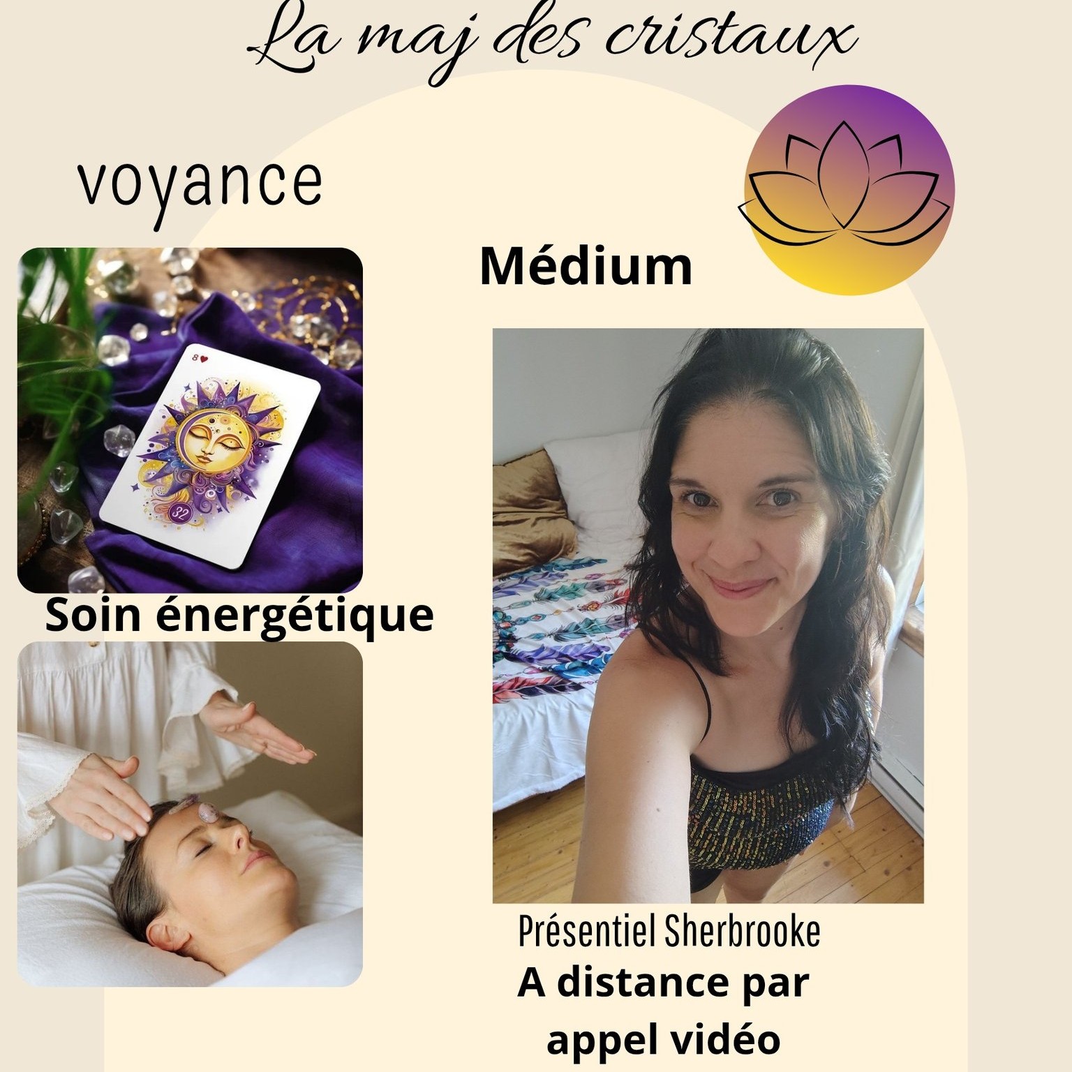 La Ma-j des cristaux Facebook ad: Service de voyance et de soins énergétiques