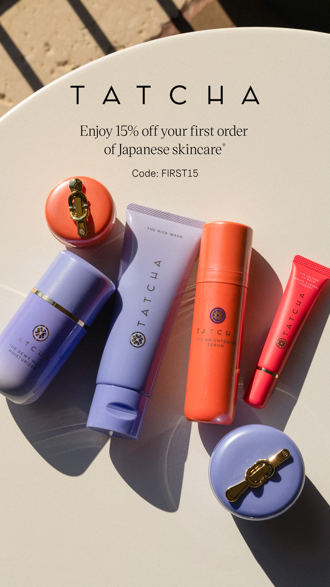 Tatcha Facebook ad: 15% Off First Purchase