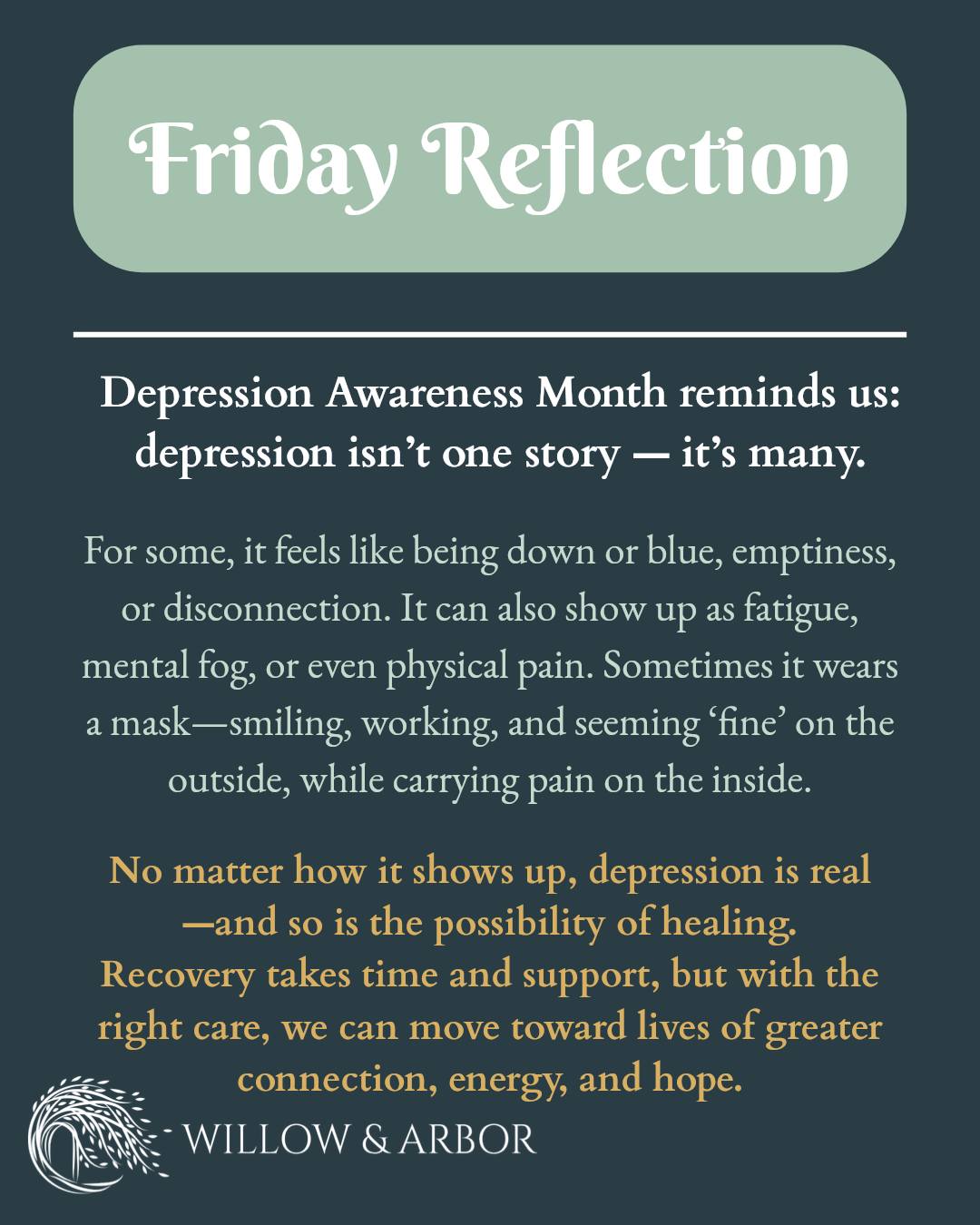 Willow & Arbor, PLLC Facebook ad: Depression doesn’t wear just one face.