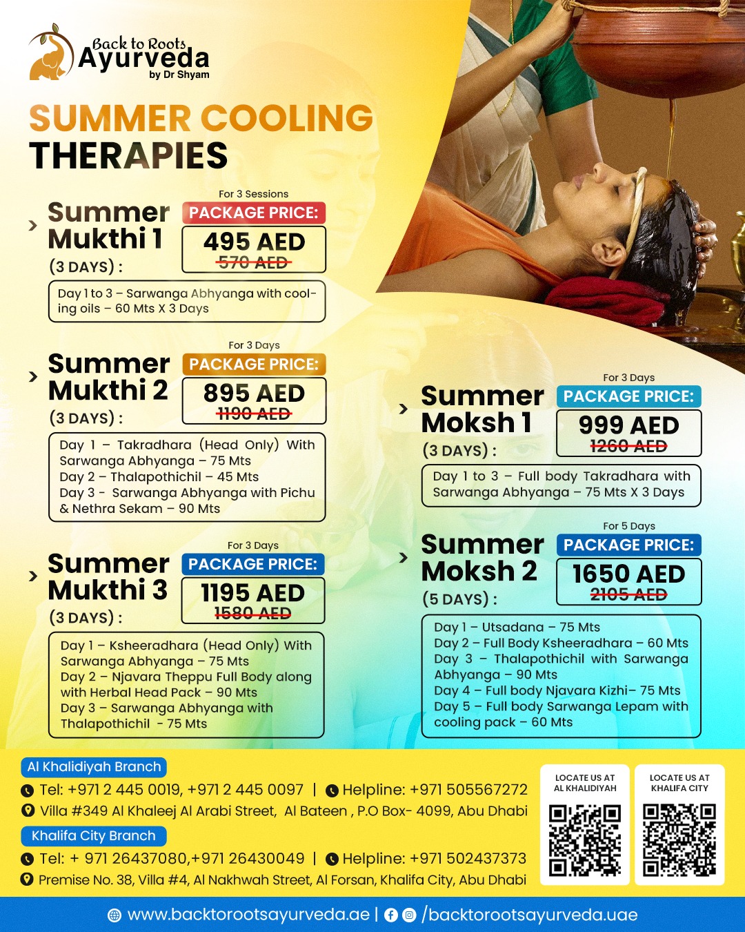 Back to Roots Ayurveda UAE Facebook ad: Summer is the season of depletion!