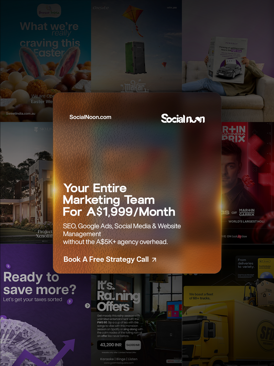 Social Noon Facebook ad: Your Entire Marketing Team From A$1,999