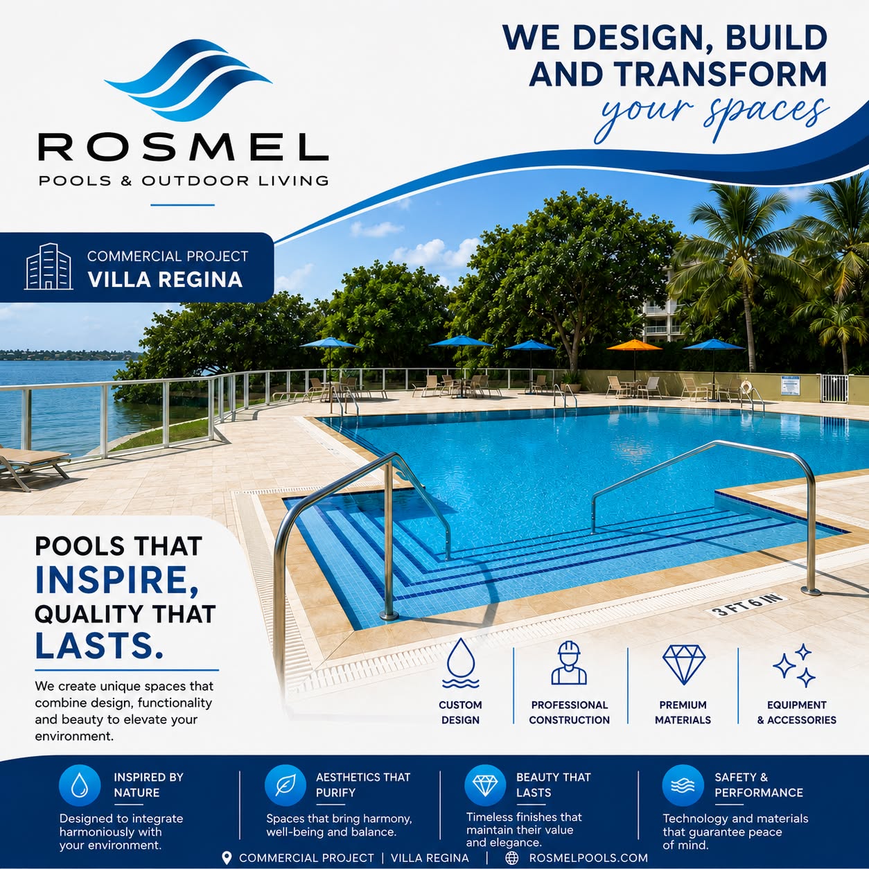 Rosmel Pools Facebook ad: **Transform Your Backyard into a Luxury Resort**