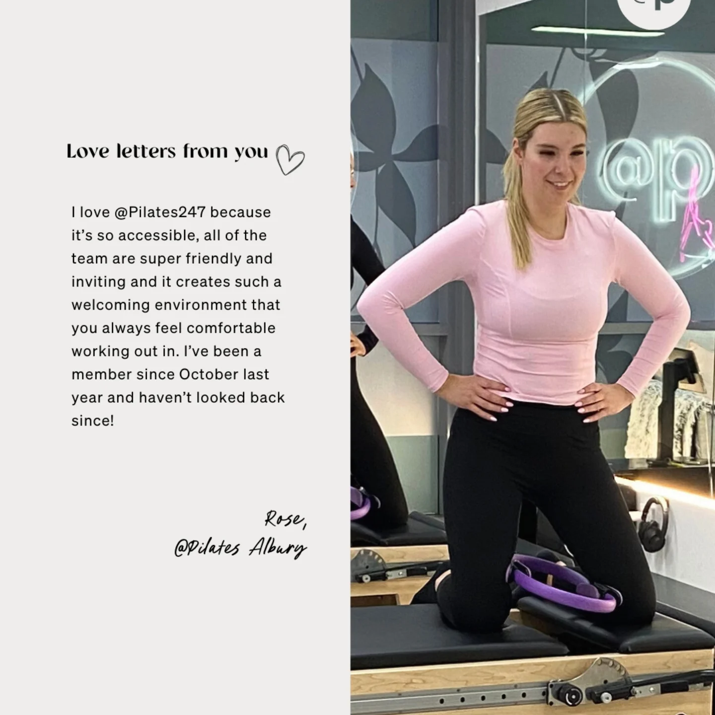 At Pilates 24/7 Albury Facebook ad: Albury Reformer Pilates Studio | 24/7 Access | @pilates 24/7