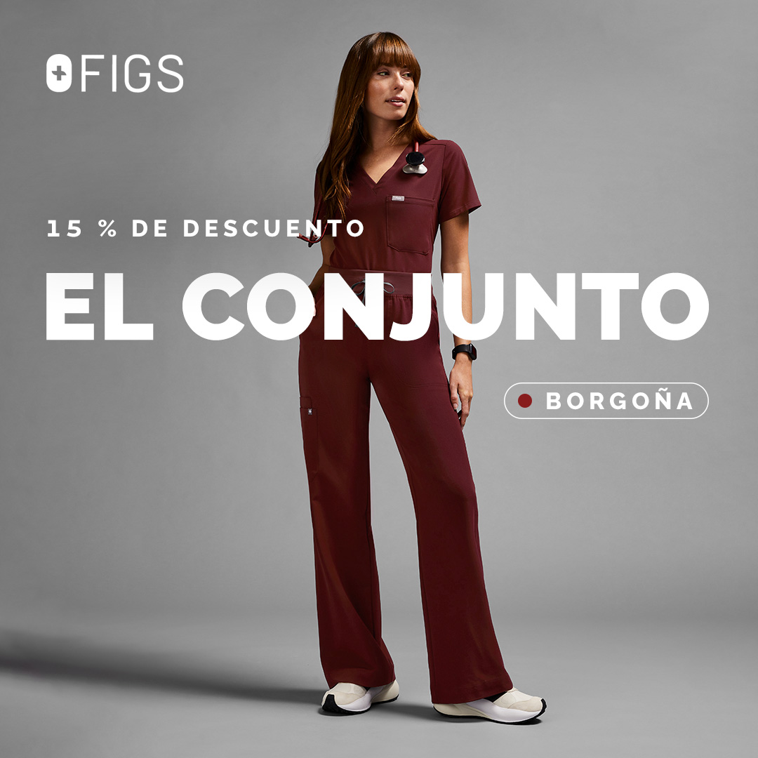 FIGS Facebook ad: 15 % DE DESCUENTO en tu primer CONJUNTO