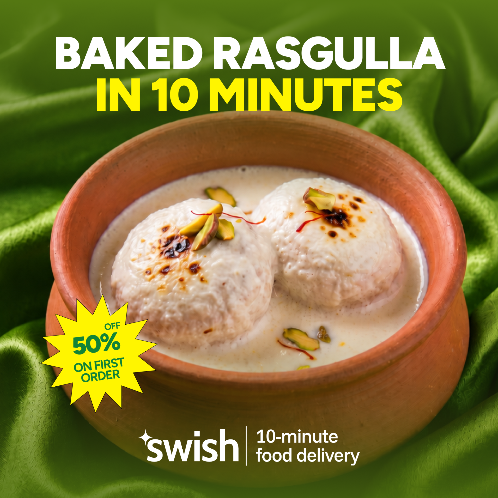 Swish Now Facebook ad: Swish: 10-minute food delivery.