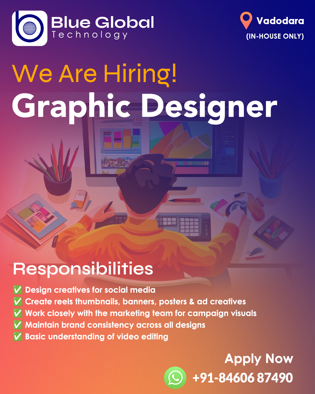 Blue Global Technology Facebook ad: Graphic Designer Hiring, Apply Now