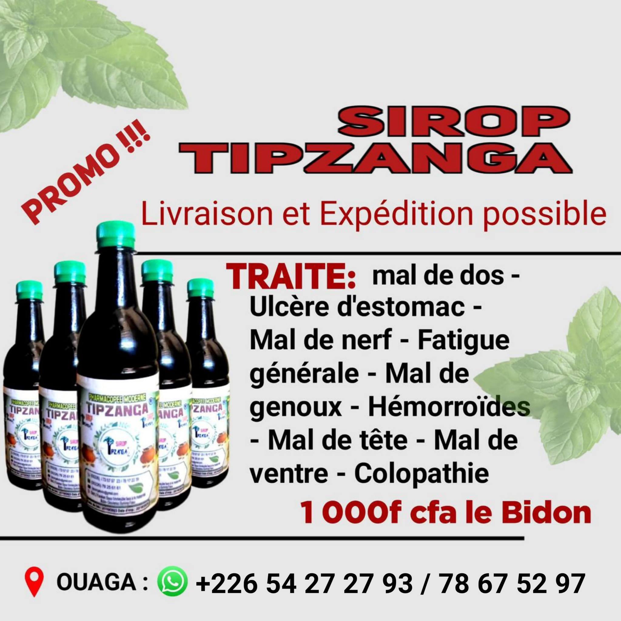Secret des plantes Africaines Facebook ad: Sirop Tipzanga de nouveau disponible dans nos boutiques.