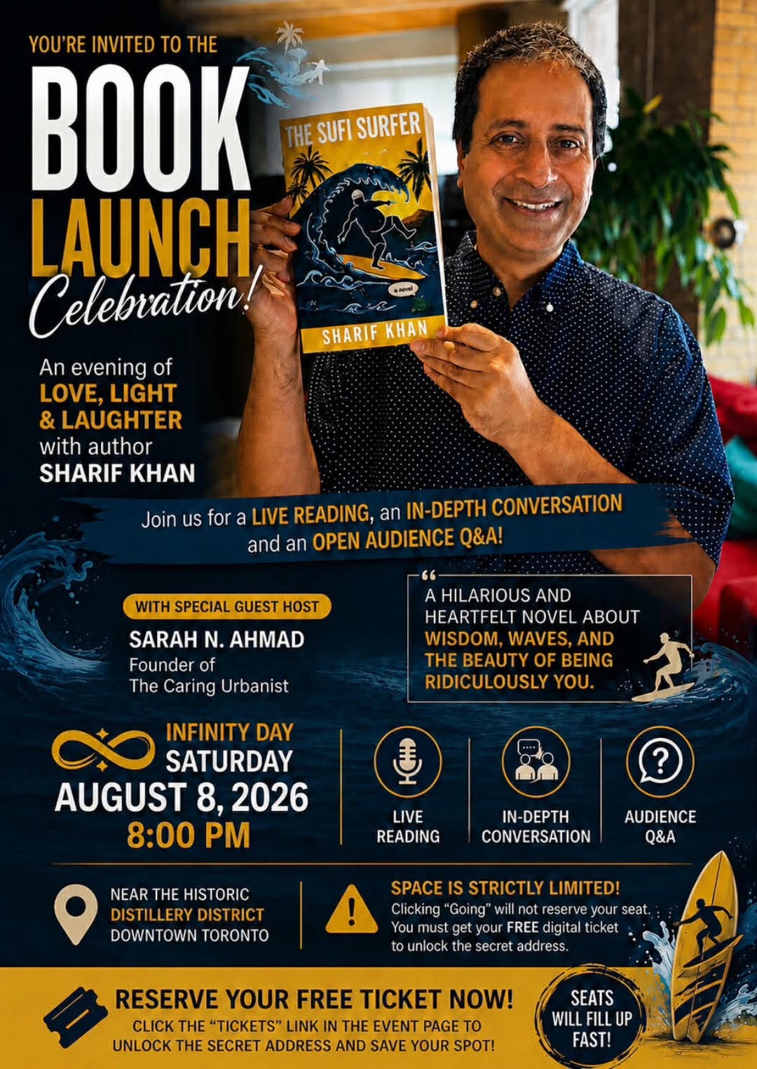 Sharif Khan Facebook ad: TORONTO LAUNCH EVENT: THE SUFI SURFER!