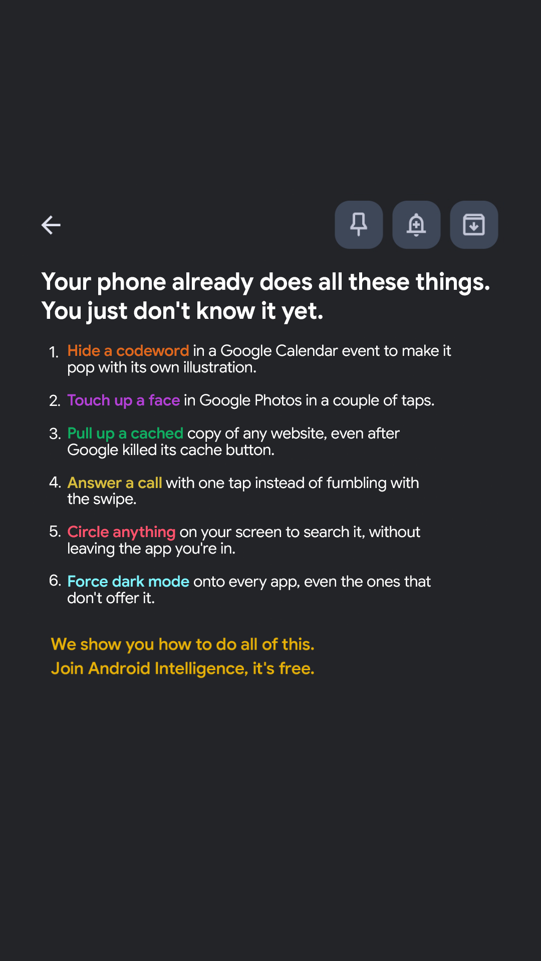 The Intelligence Facebook ad: A Smarter Android Life