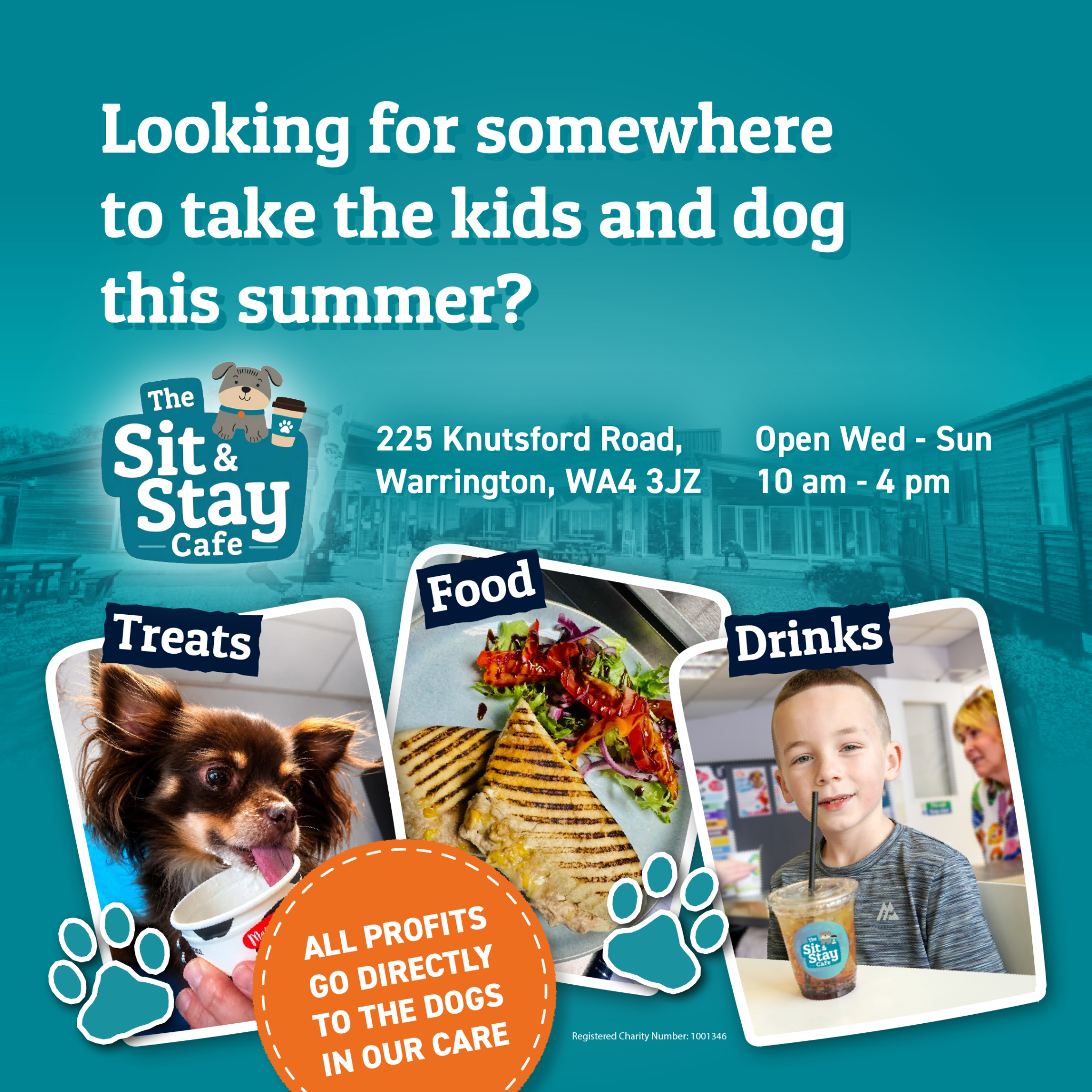 Sit & Stay Cafe Facebook ad: Looking for somewhere to take the kids and the dog this…
