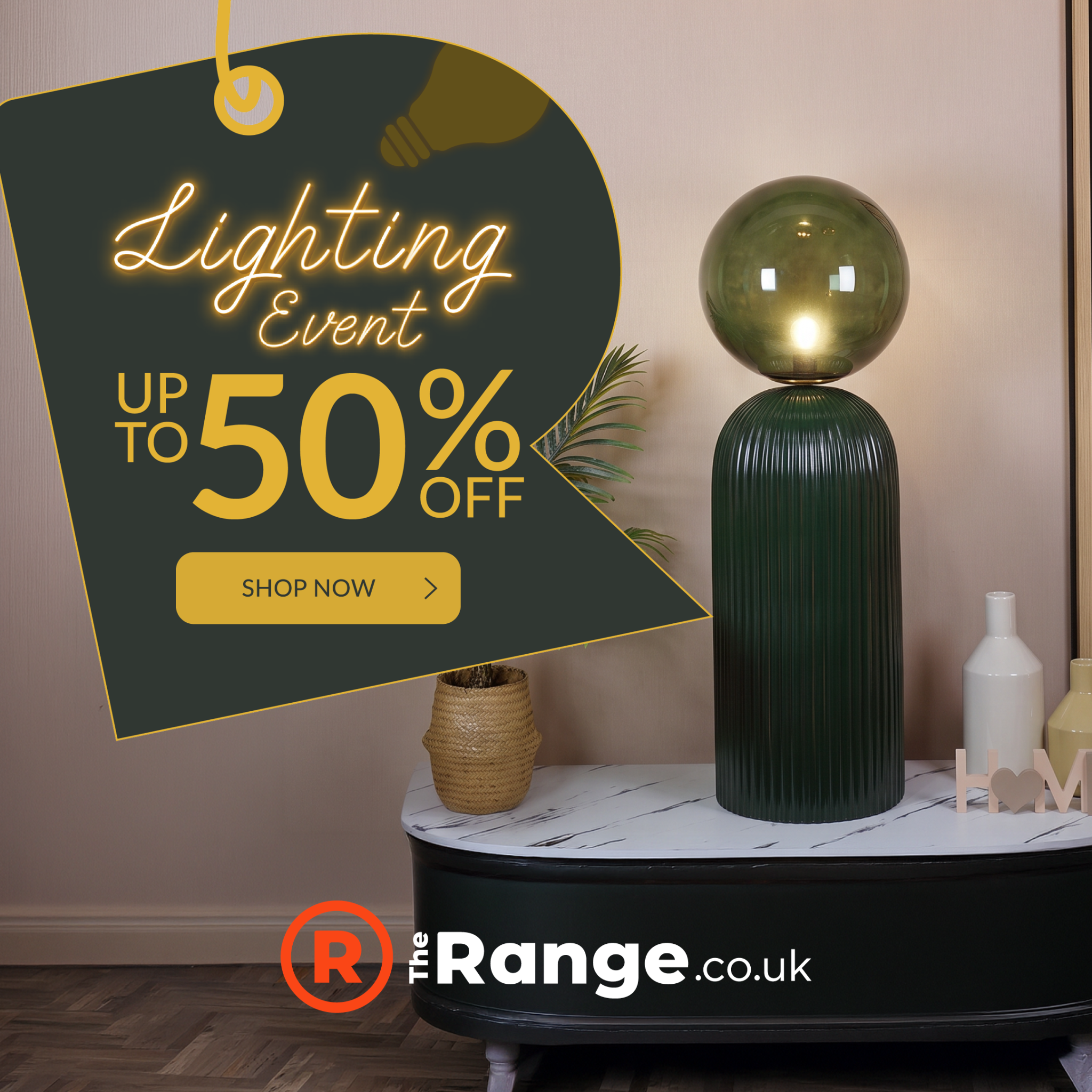 The Range Facebook ad: Save Up To 50% On Lighting