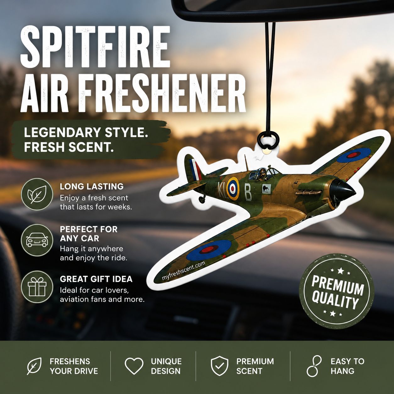 MyFreshScent.com Facebook ad: Revitalise Your Ride with the Spitfire Car Air Freshener…