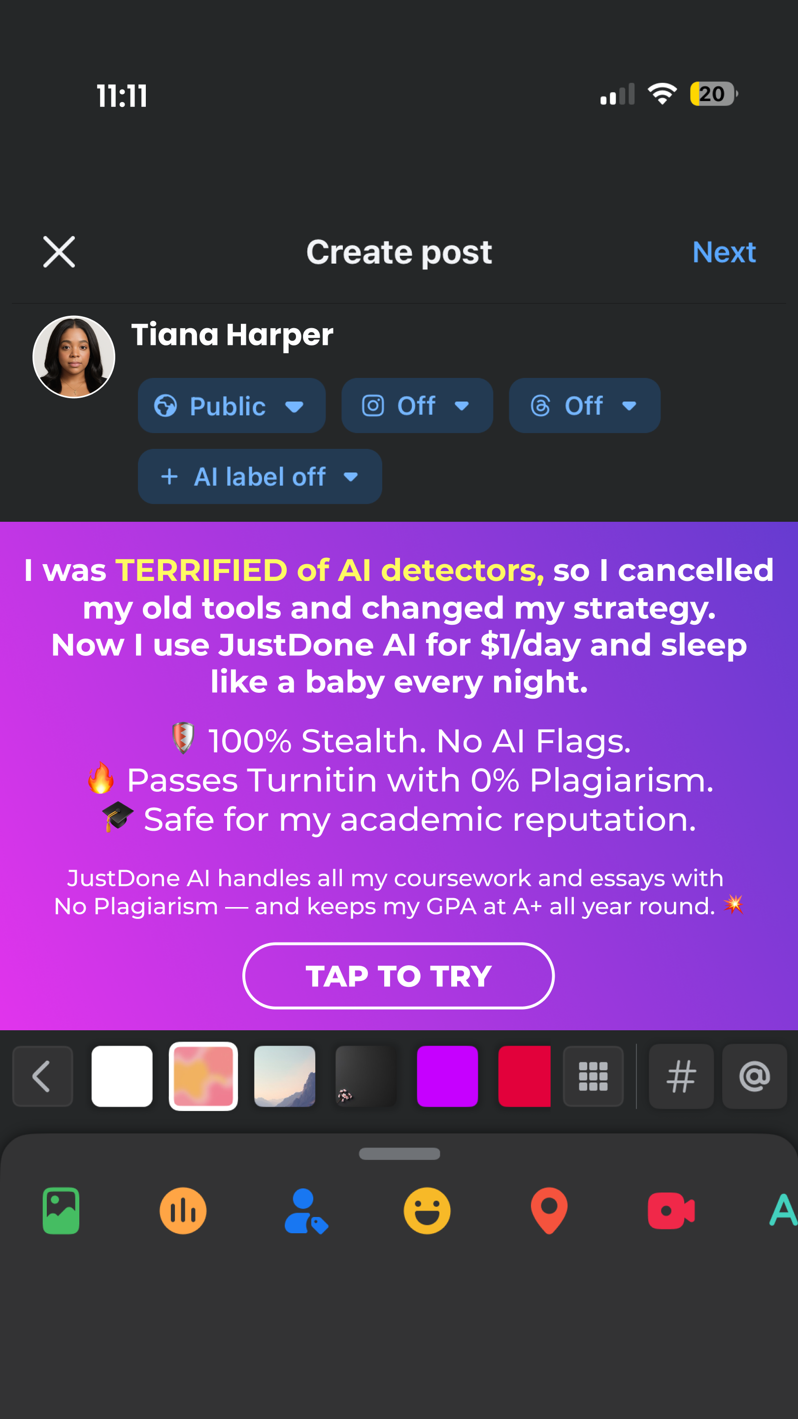 JustDone Facebook ad