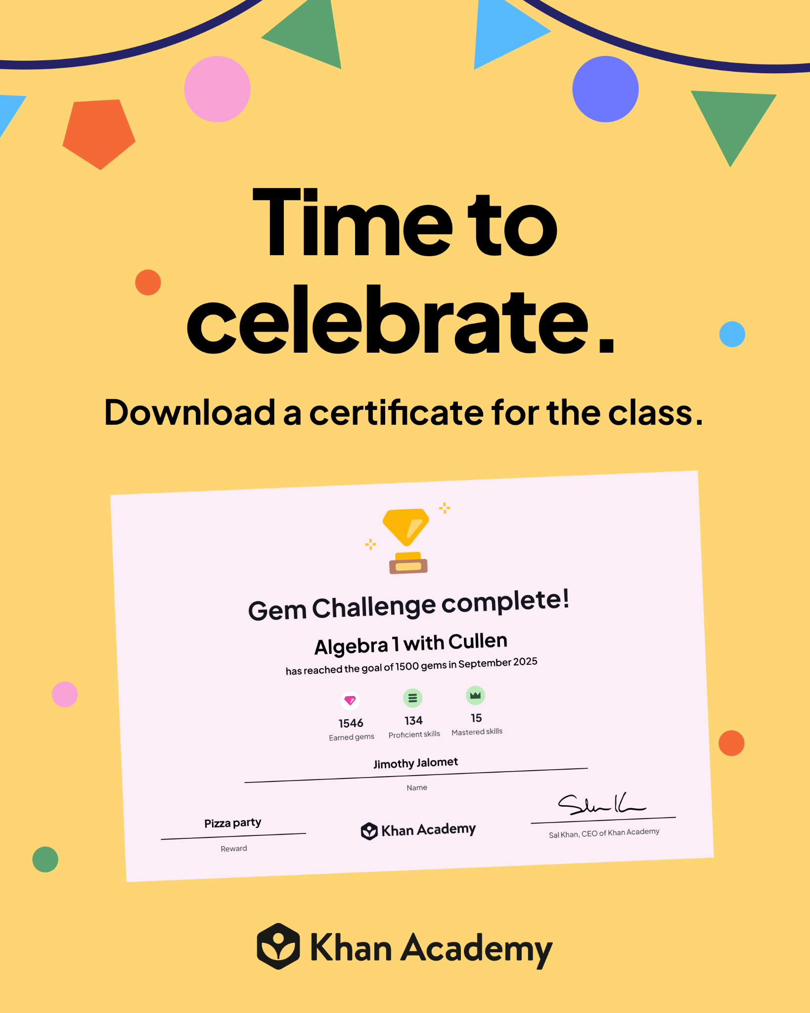 Khan Academy Facebook ad: Celebrate the class win
