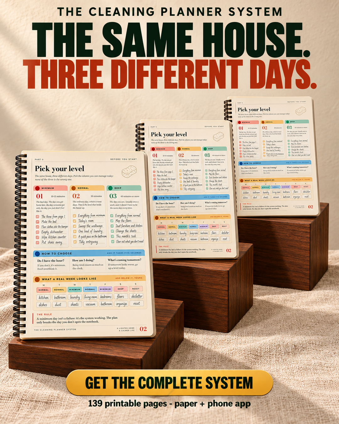 Calm Home Facebook ad: Three tasks. Thirteen minutes. They're on page one