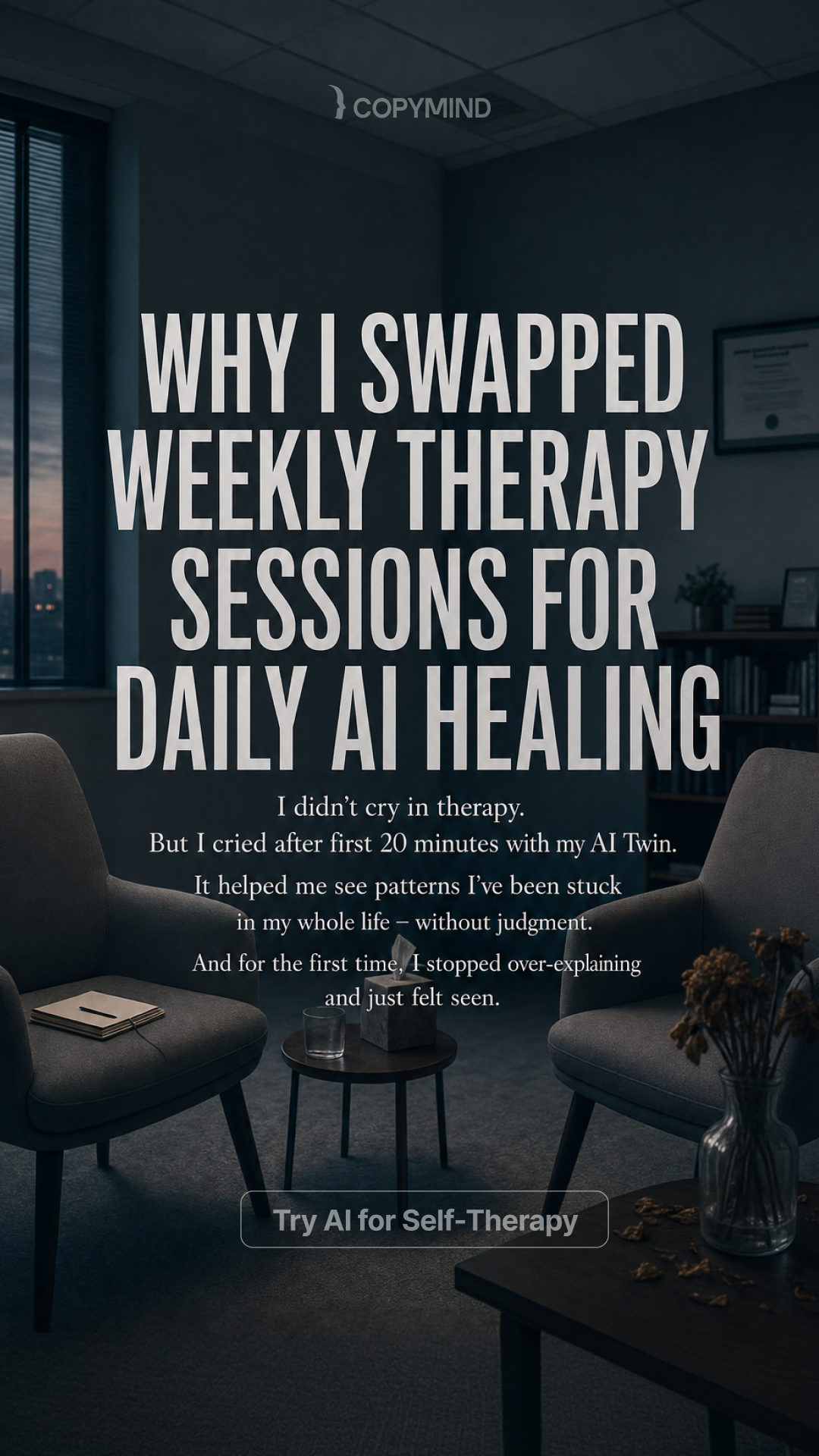 Copymind AI: emergency therapy Facebook ad: Try the Copymind app today!