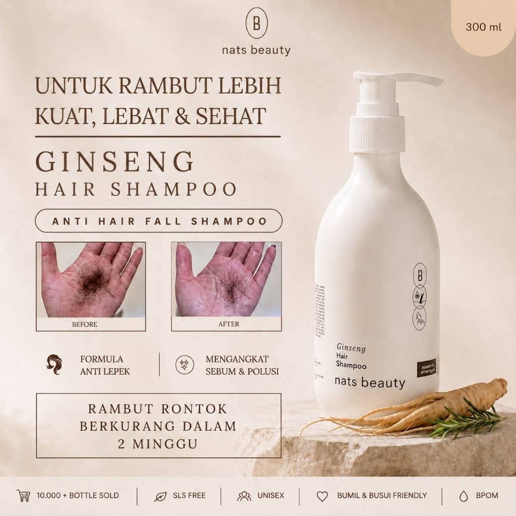 Natsbeauty Facebook ad: Kalau rambut kamu rontok dan kusut, cobain produk…