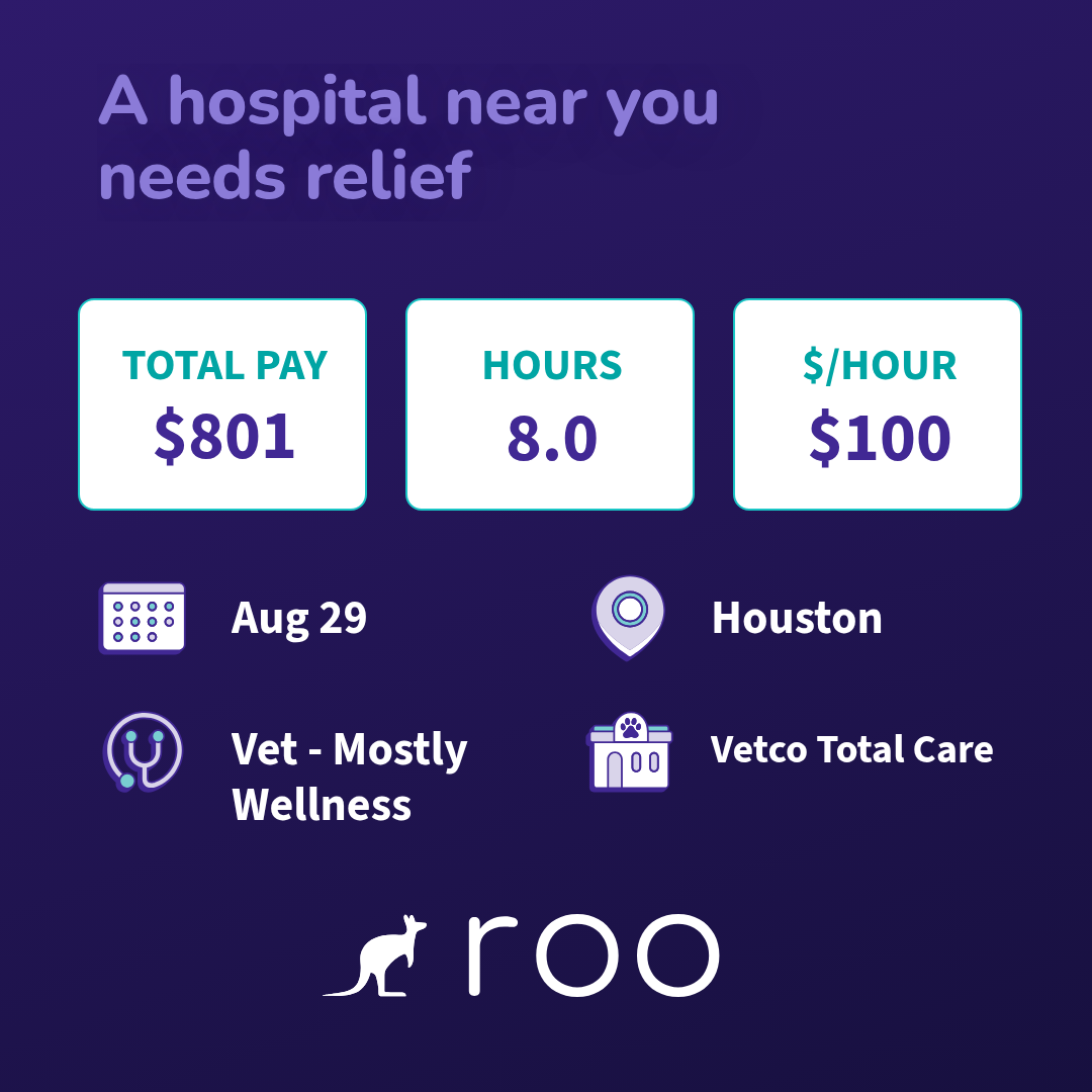 Roo Facebook ad: 5 open vet shifts near Houston on Saturday…