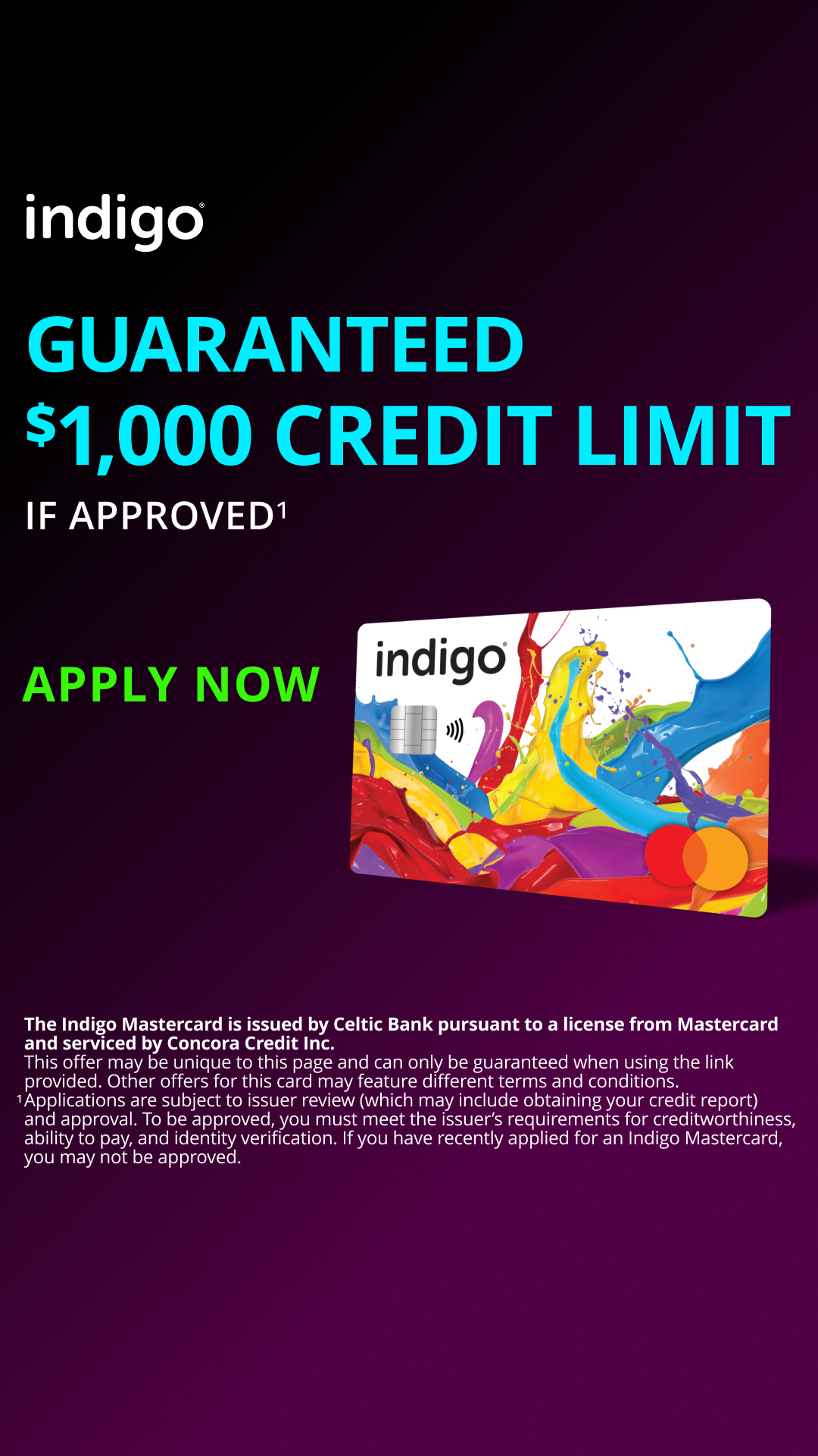 Indigo Card Facebook ad: No Deposit Required