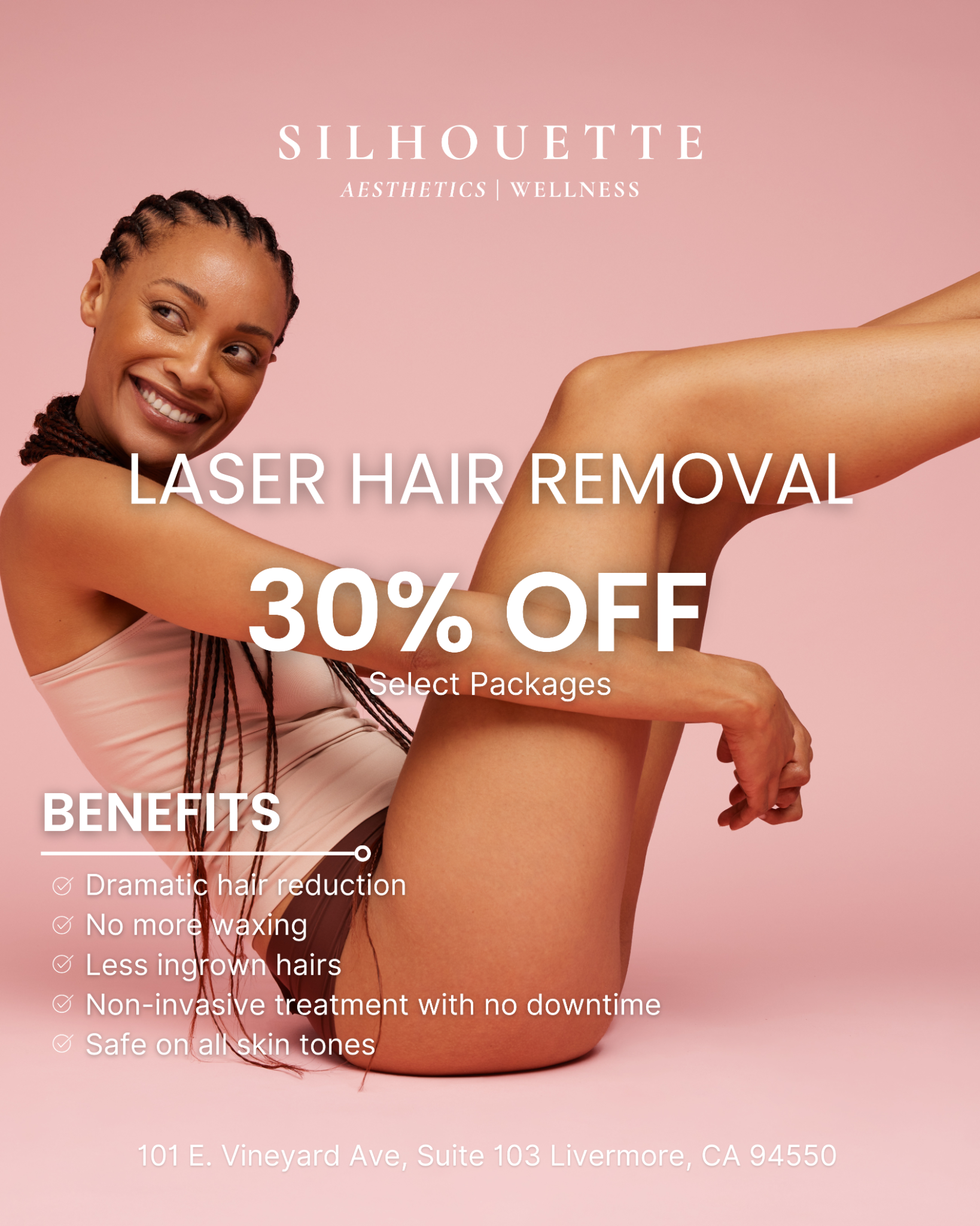 Silhouette Aesthetics Facebook ad: Laser Hair Removal 30% Off