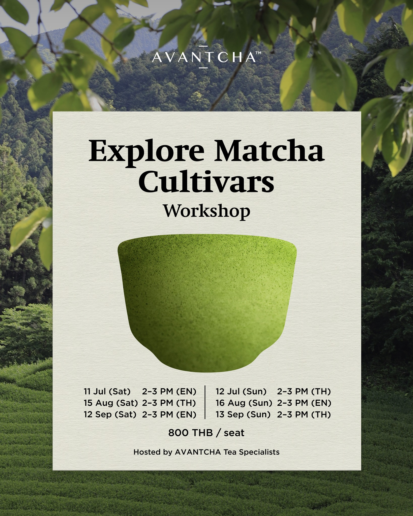 AVANTCHA Thailand Facebook ad: Taste the difference between five matcha cultivars.