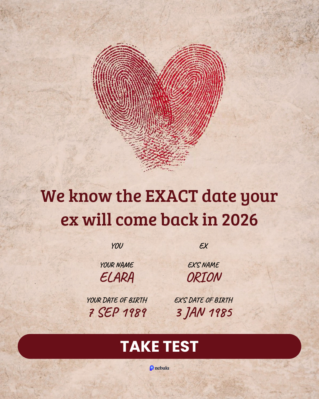 Nebula: Ex Compatibility Reading Facebook ad