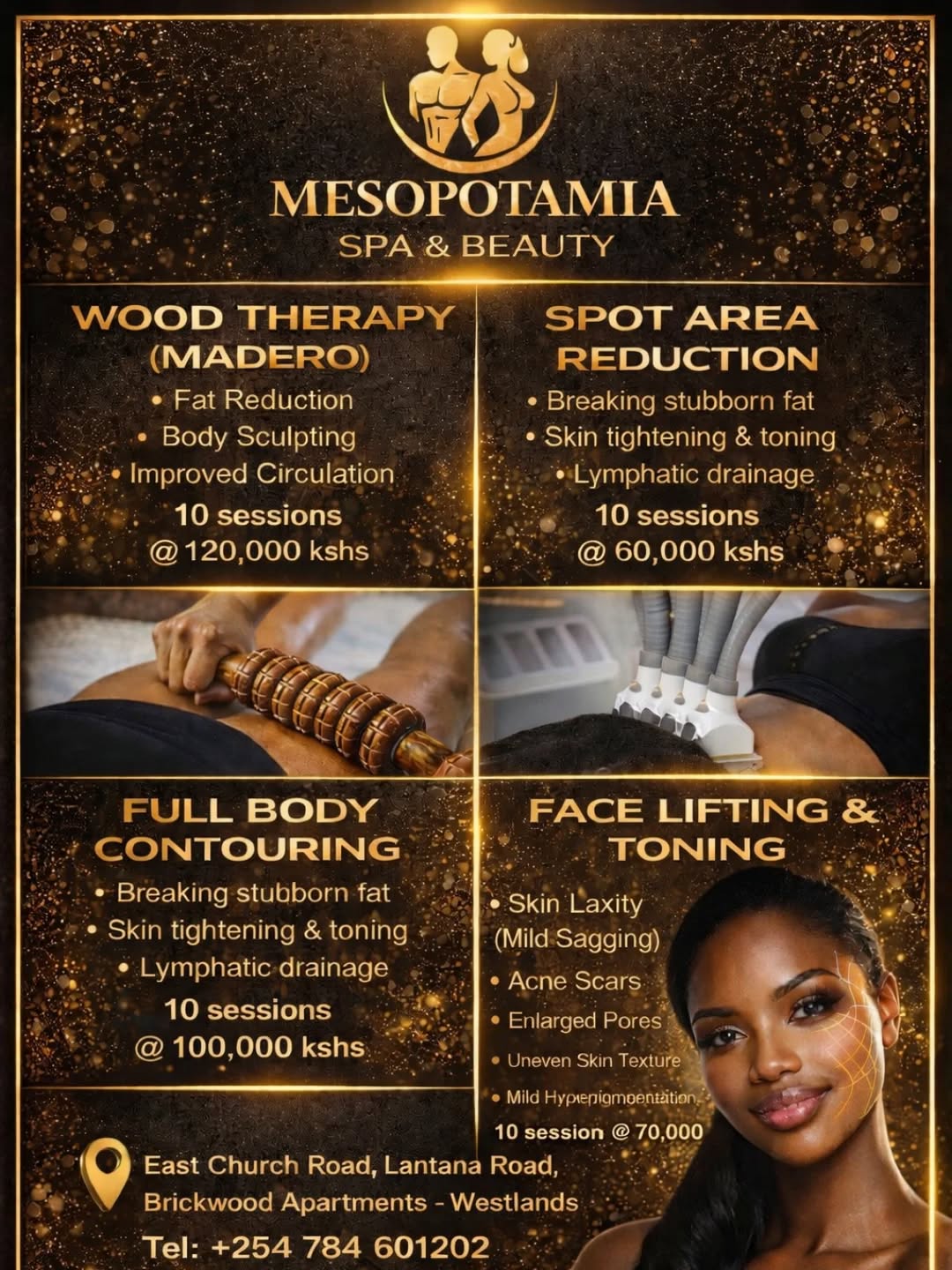 Mesopotamia Spa Facebook ad: Sculpt. Tone. Glow.
