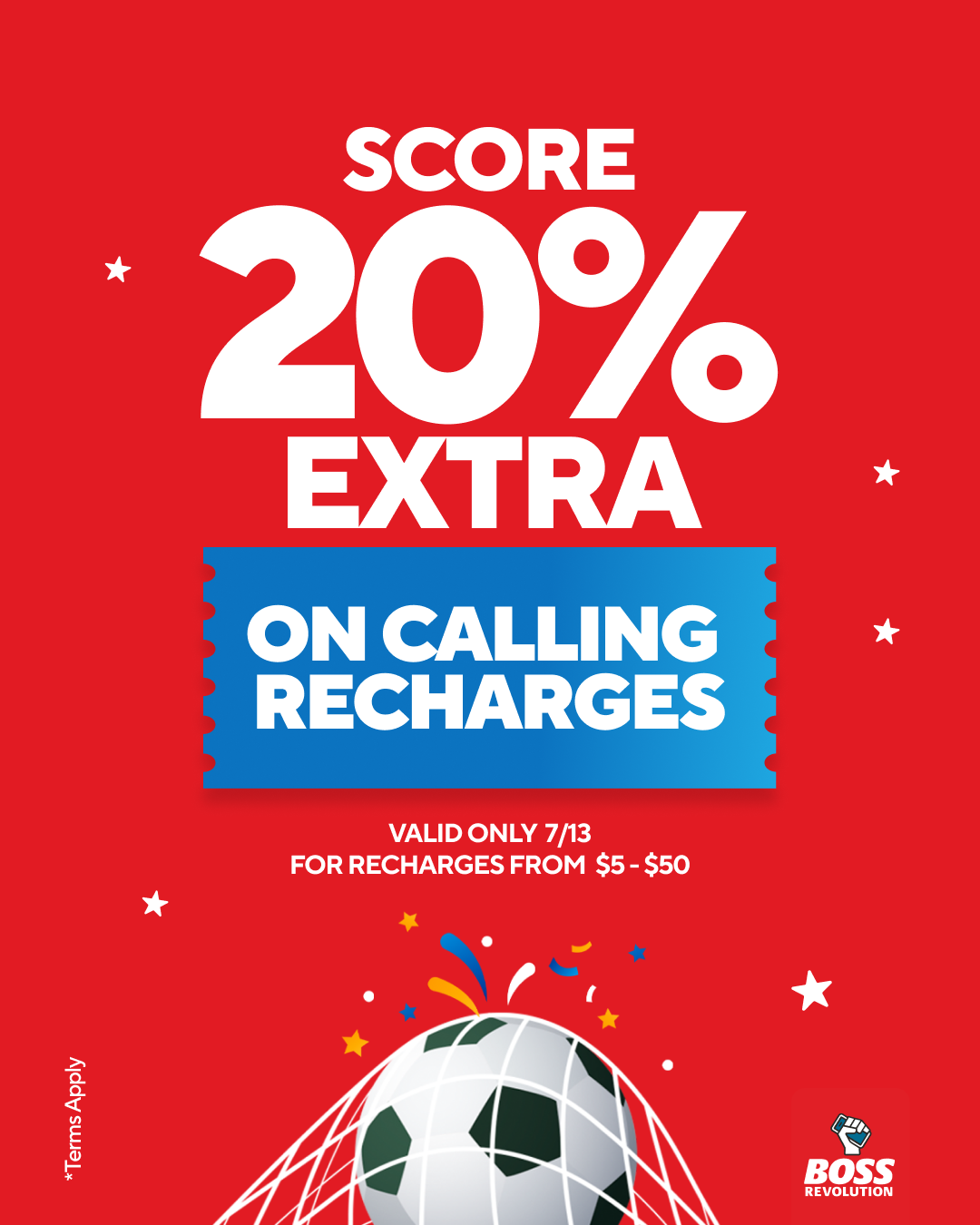 BOSS Revolution Facebook ad: Get a 20% BONUS on calling recharges