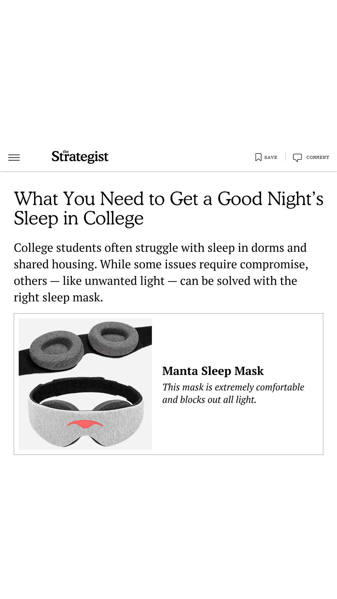 Manta Sleep Facebook ad