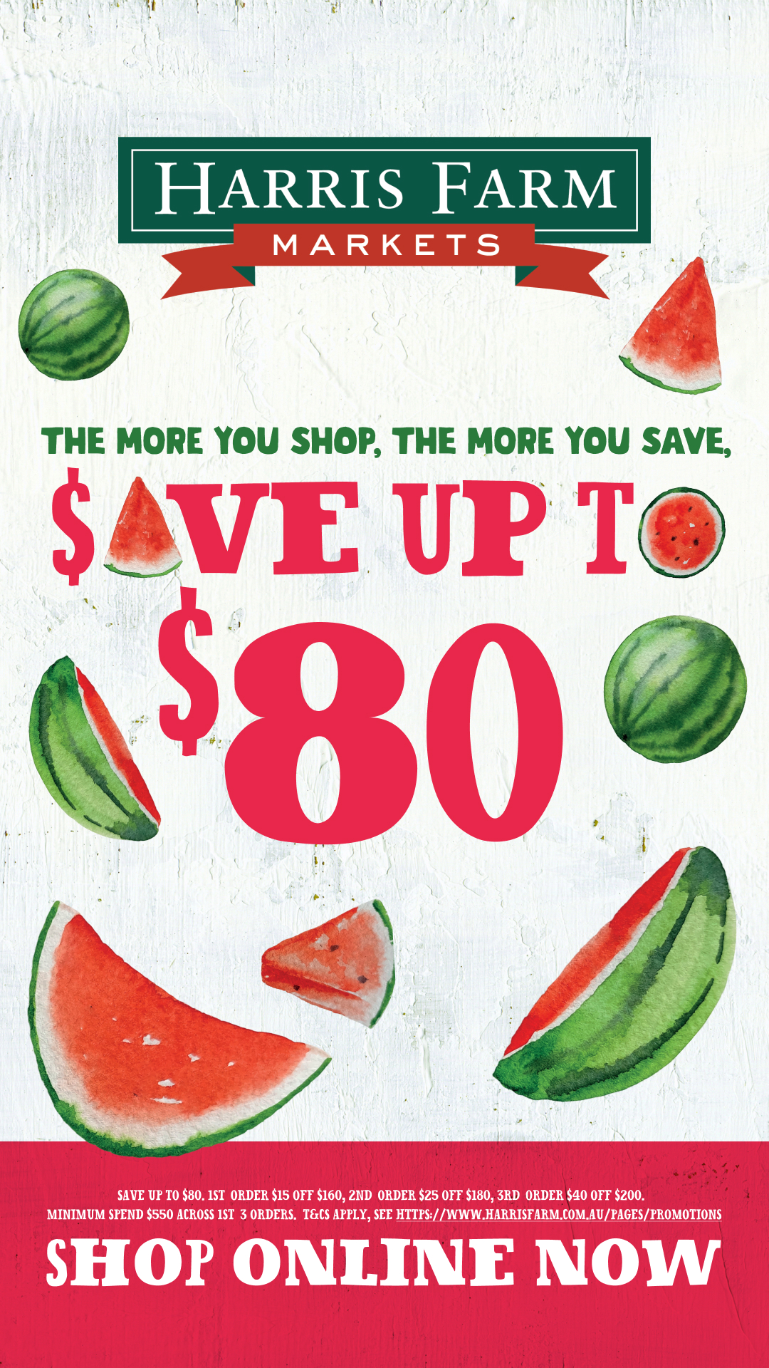 Harris Farm Markets Facebook ad: Save Up to $80 on Your Next 3 Orders!