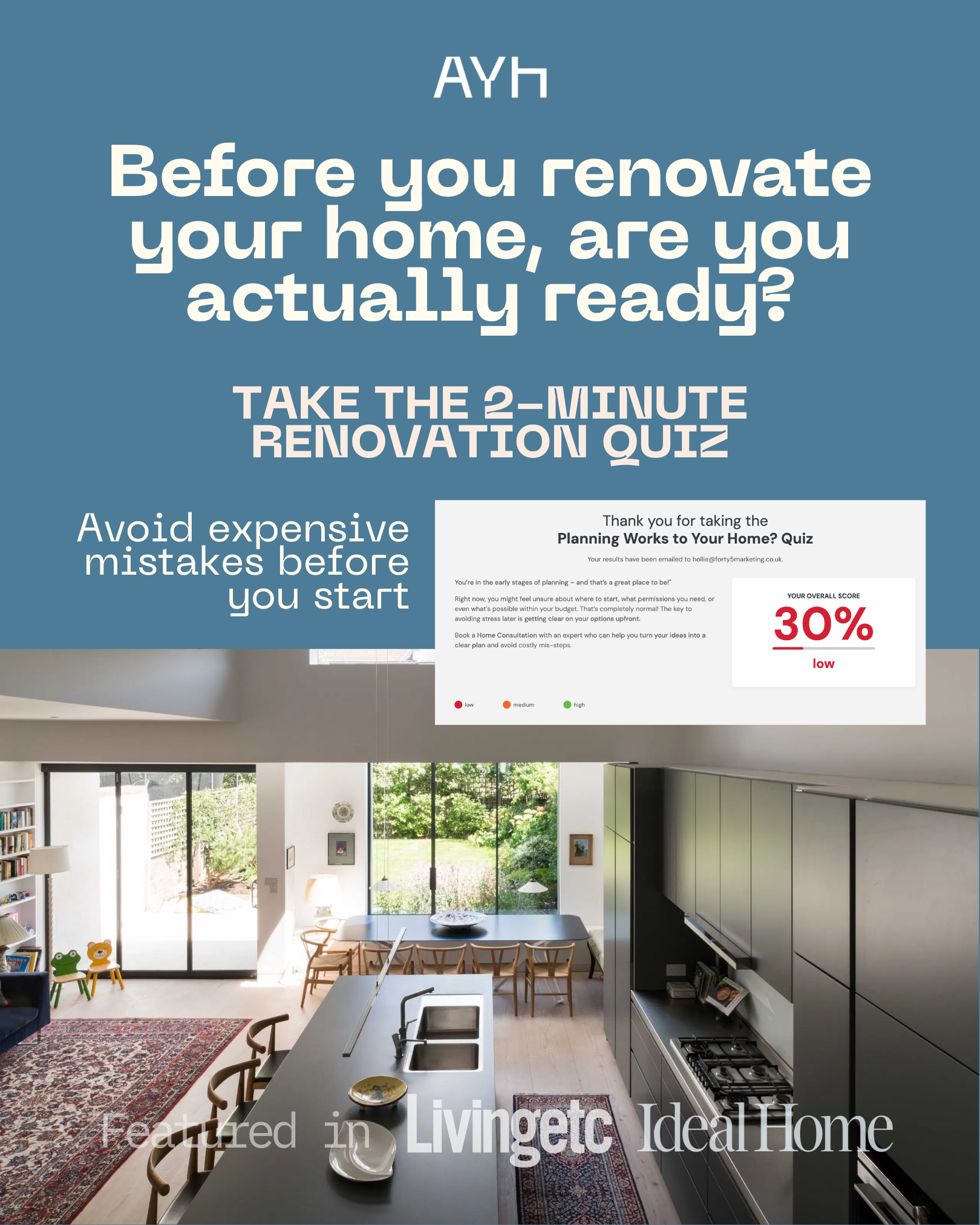 Architect Your Home UK Facebook ad: Get your readiness score