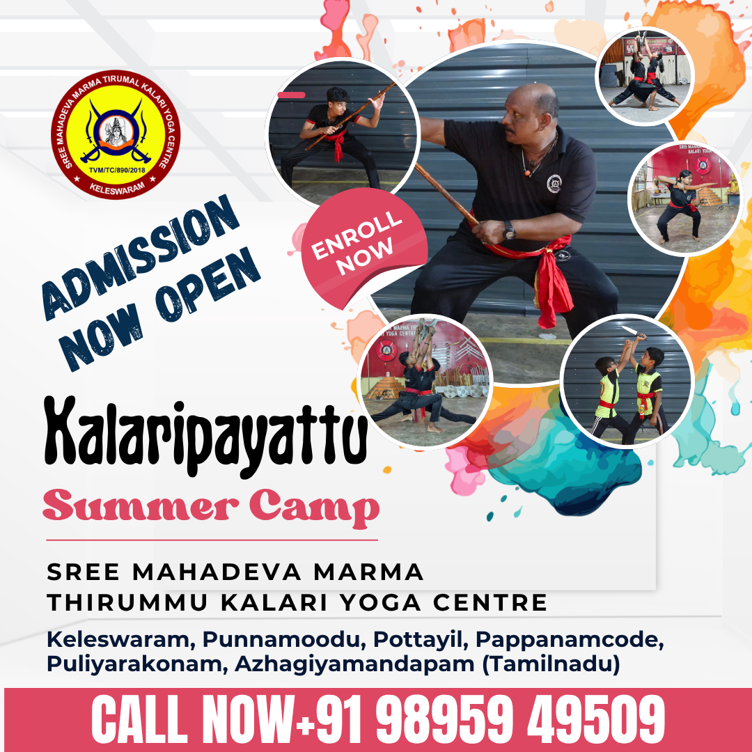 Sree Mahadeva Marma Thirummu Kalari Yoga Centre Facebook ad: കളരിപ്പയറ്റ് വേക്കേഷൻ ക്യാമ്പ്