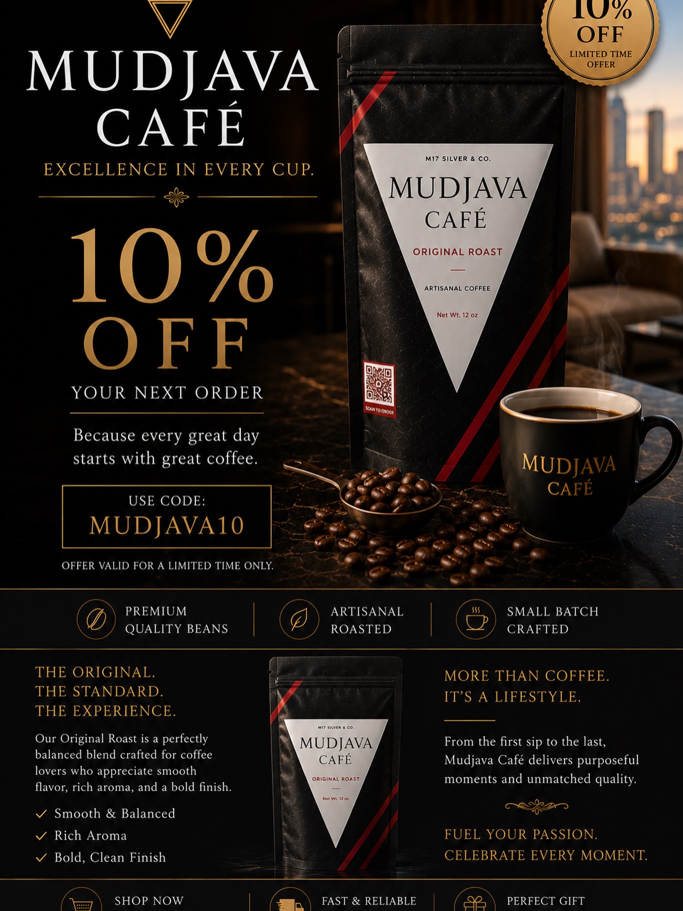 Mudjava Cafe Facebook ad: Mudjava Café, Premium Gourmet Coffee