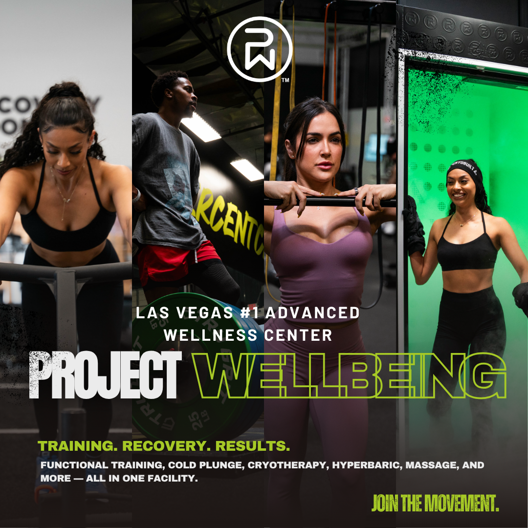 Project Wellbeing LLC - Sports Science Wellness Center Facebook ad: Train. Recover. Transform. All in One Place.